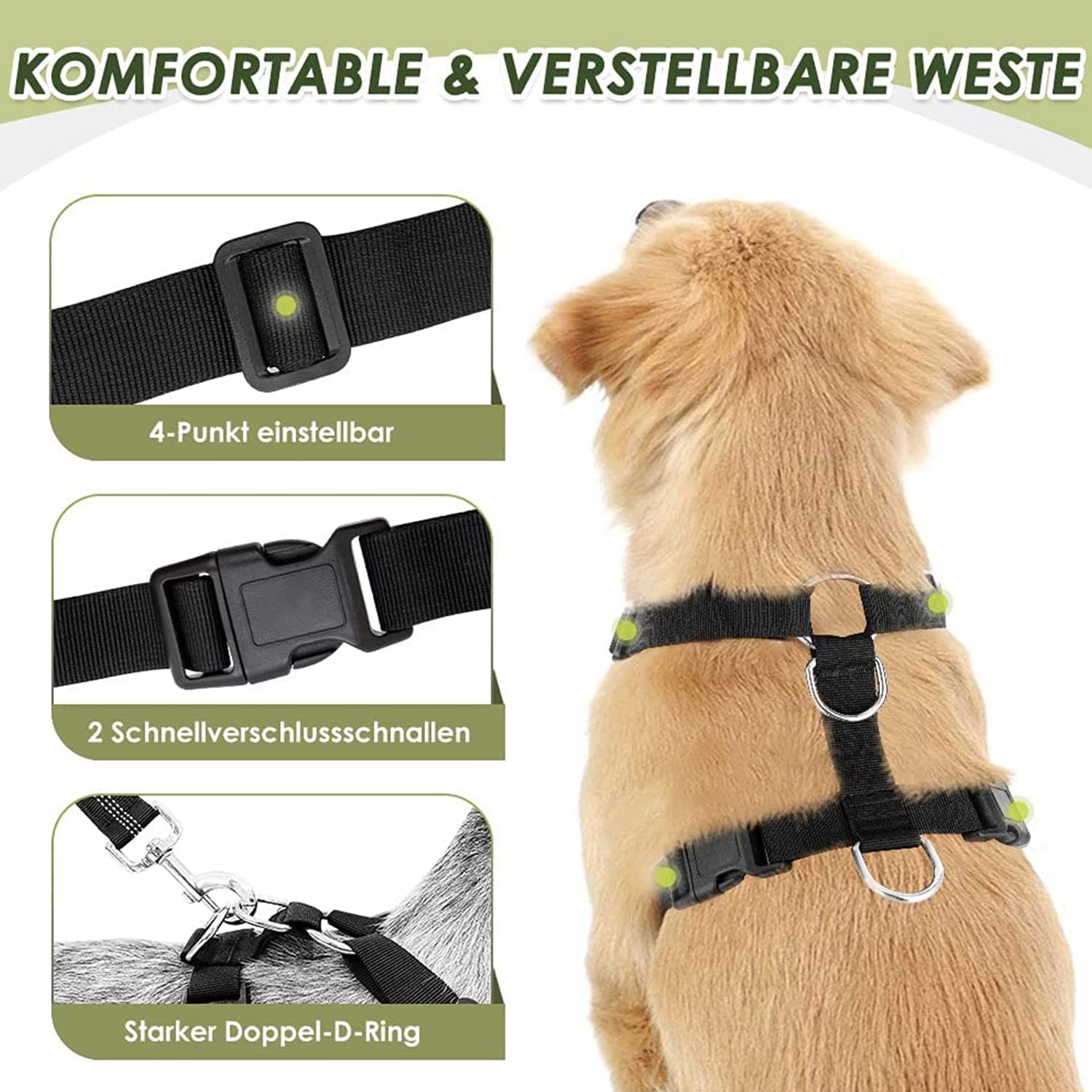Lukovee Dog Safety Vest Harness Seatbelt, Dog Car Harness Seat Belt Adjustable Pet Harnesses Double Breathable Mesh Fabric Car Vehicle Connector Strap Dog (Xx-Small, Blue)