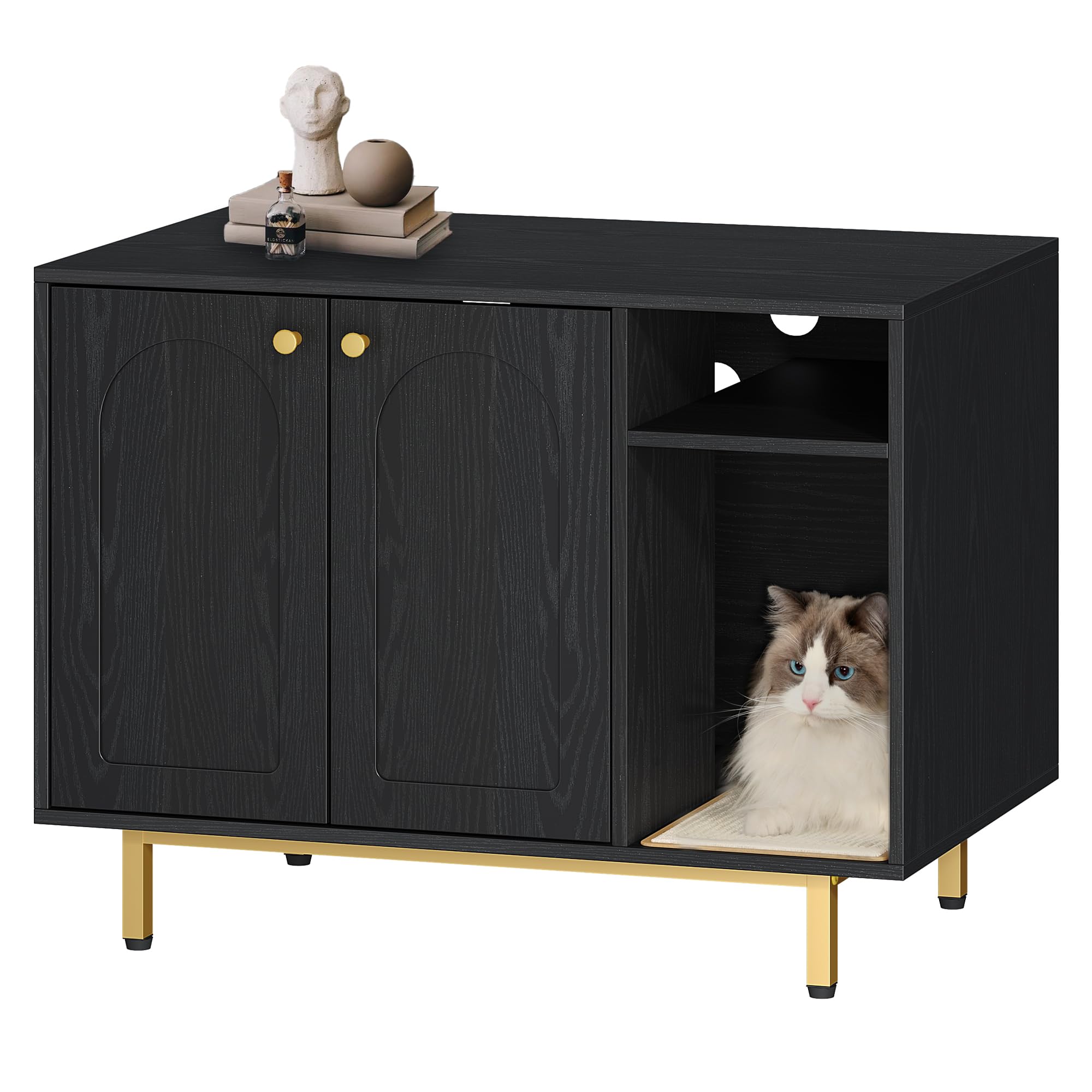 Hzuaneri Cat Litter Box Enclosure, Hidden Litter Box Furniture, Wooden Pet House Side End Table, Storage Cabinet Bench for Livin