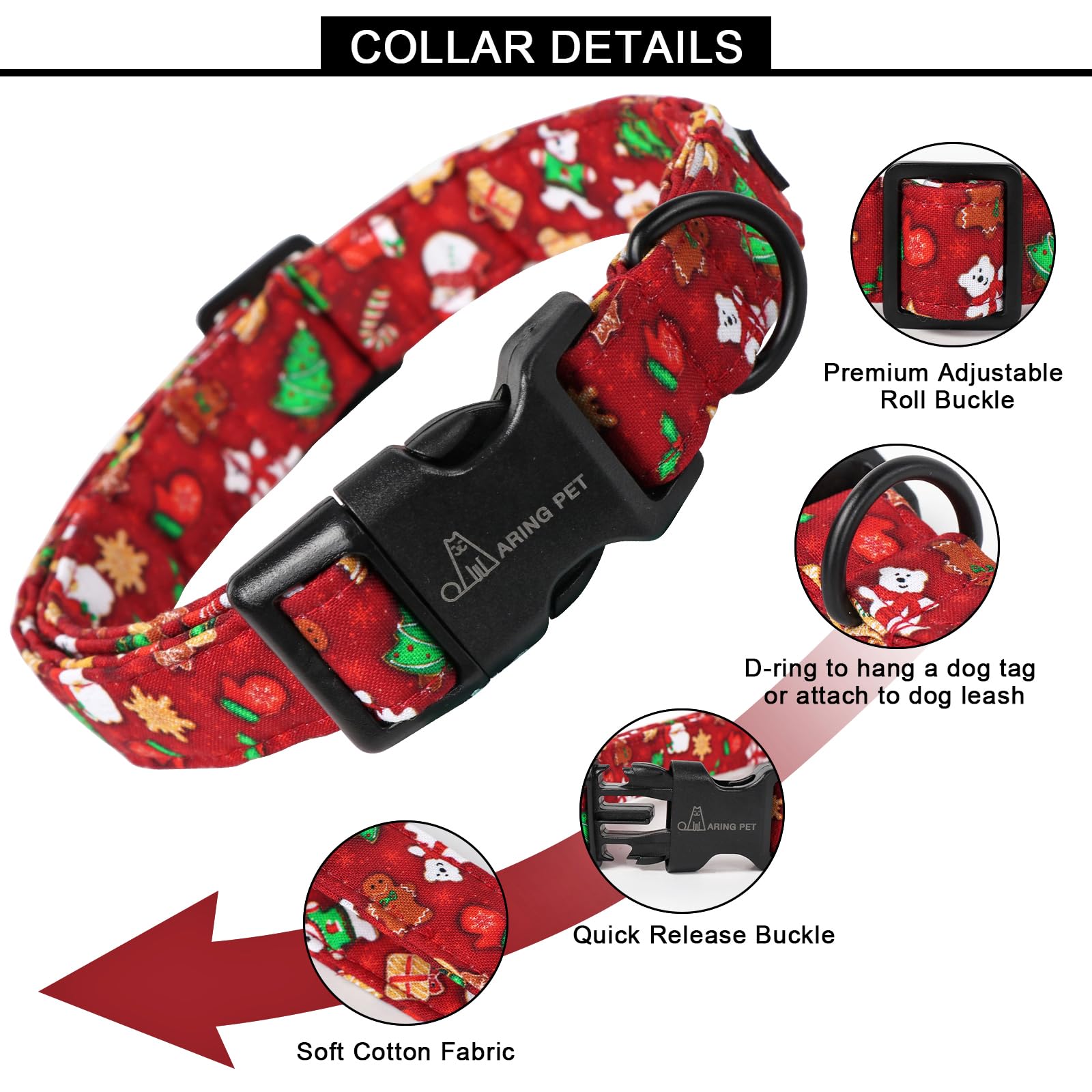 Aring Pet Christmas Dog Collar Cute Santa Claus Dog Collar, Adjustable Cotton Red Dog Collars Puppy Collar For Small Medium Larg