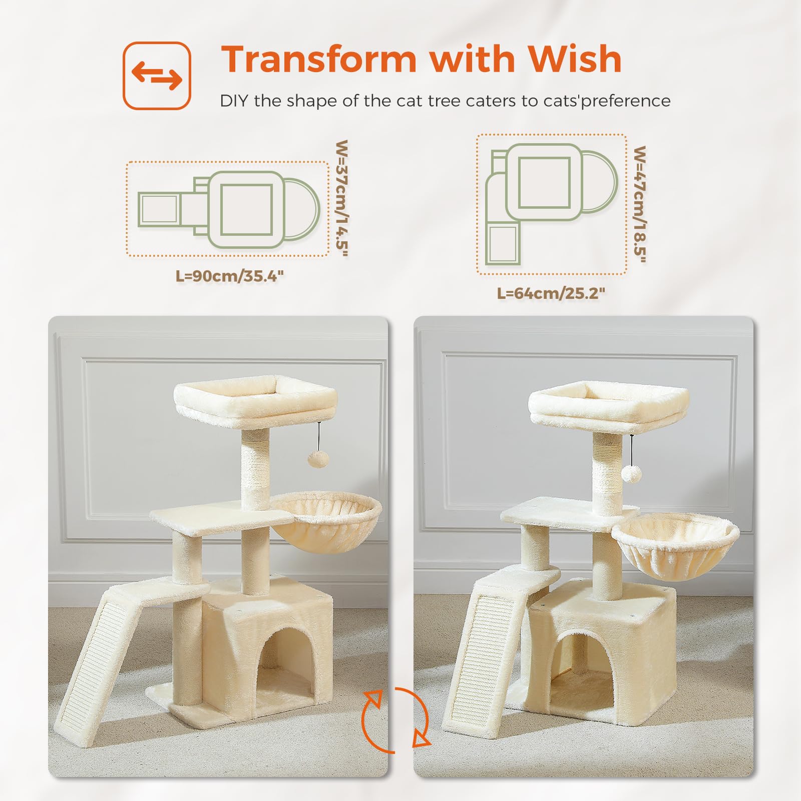 Petepela Small Cat Tree For Indoor Cats, 32'' Cute Cat Tower Cat Condo With Sisal Scratching Ramp, Cozy Hammock And Removable To