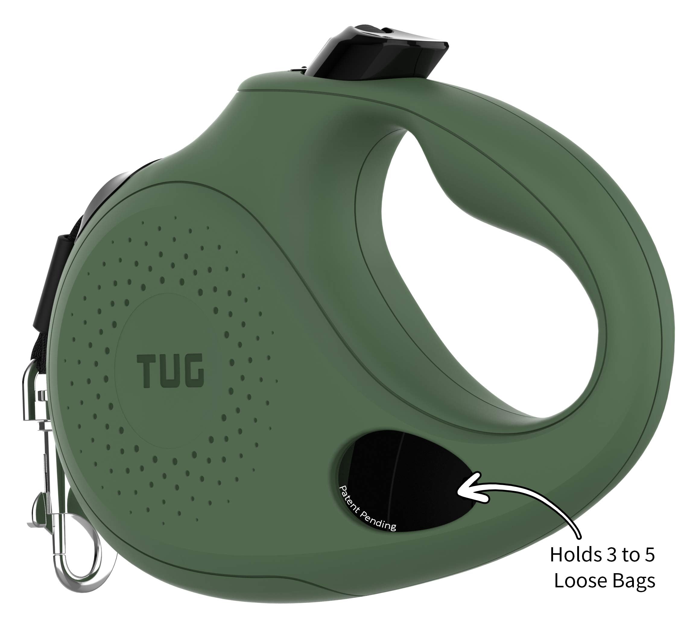 Tug Oval 360 Tangle-Free Retractable Dog Leash With Integrated Waste Bag Dispenser (Large, Green)