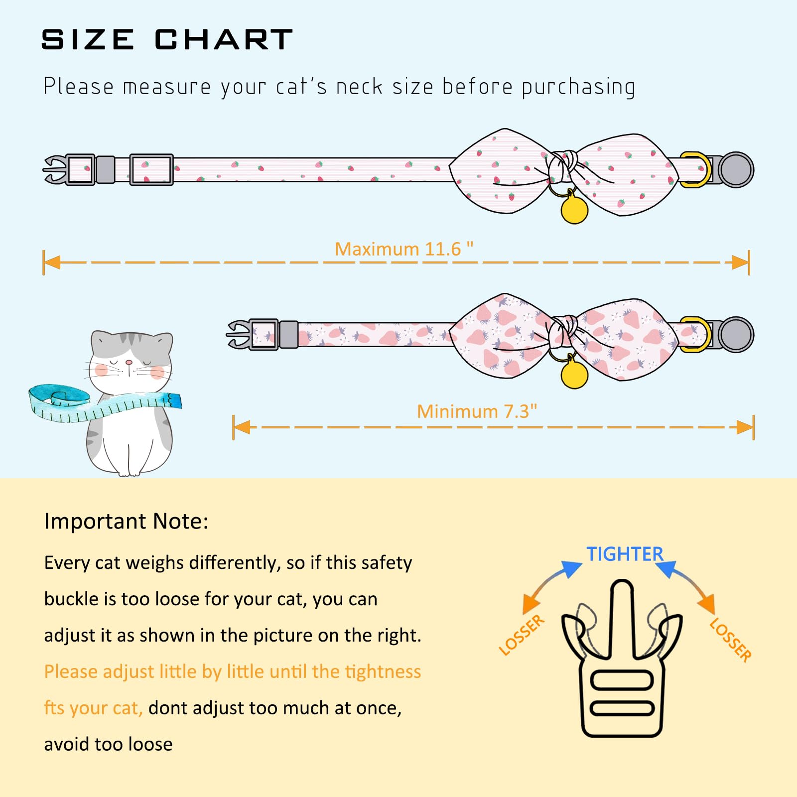 Faygarsle 2 Pack Breakaway Cute Cat Collars With Bow Ties Strawberry Pattern For Female And Male Cats Pink Cat Collar