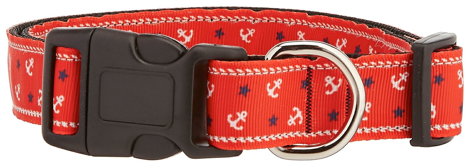 Mirage Pet Products Anchors Nylon Ribbon Collar for Pets, Large, Red