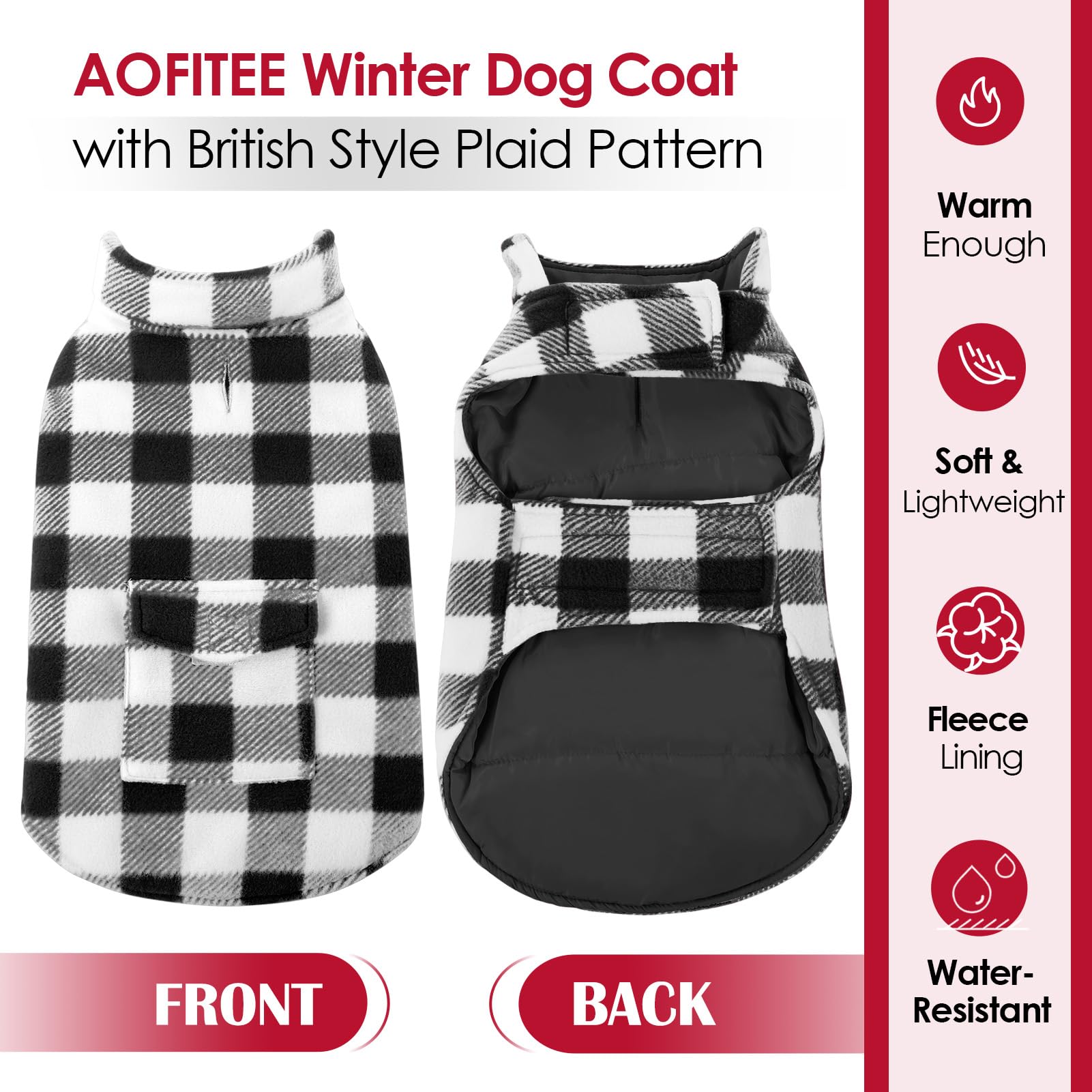 AOFITEE Reversible Dog Cold Weather Coat, Warm Puffer Jacket, Waterproof Winter Coat for Small Medium and Large Dogs