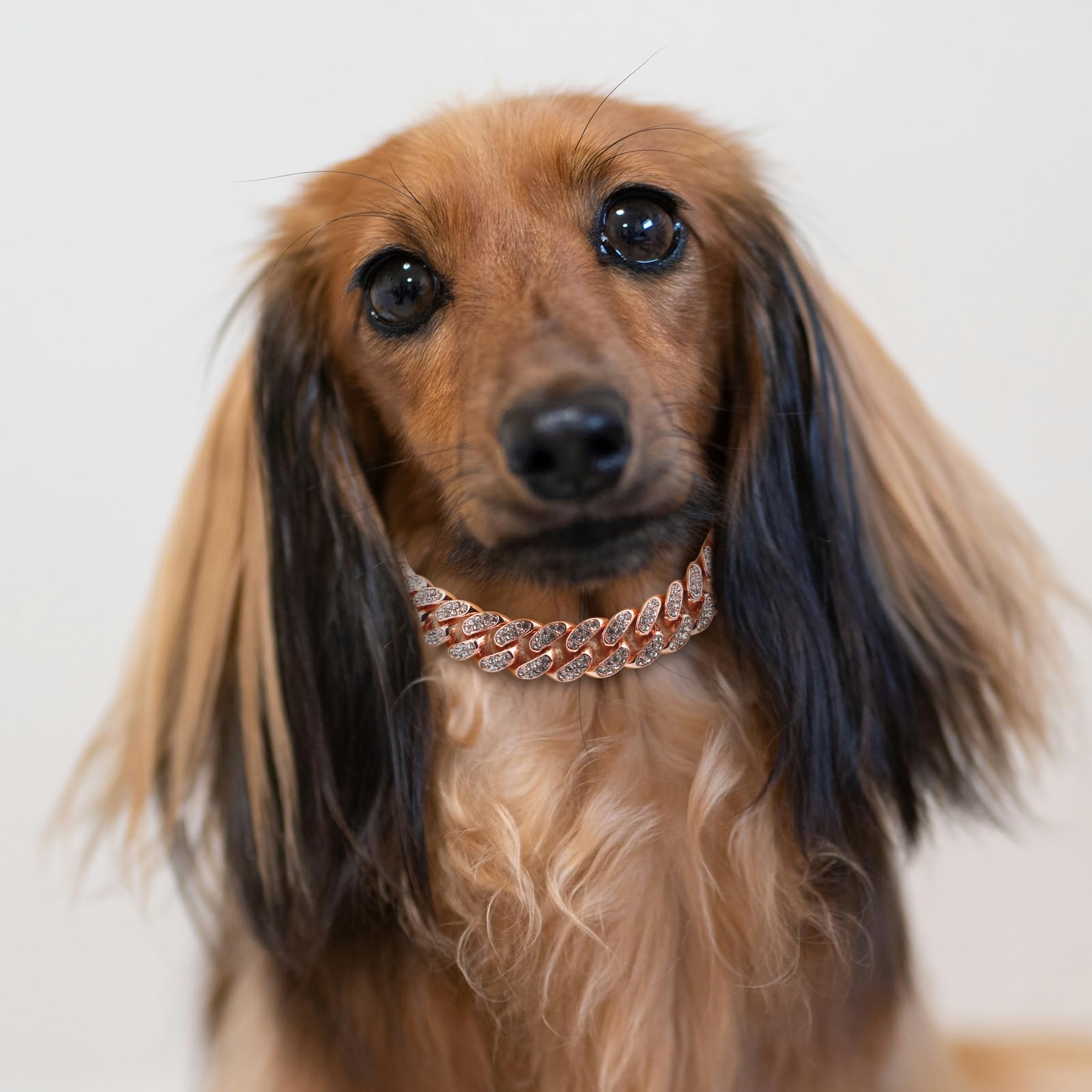 Cuban Dog Chain Collars, Rose Gold Crystal Pet Necklace, Metal Pet Necklace With Safety Buckle Lock, For Small Medium Large Dogs