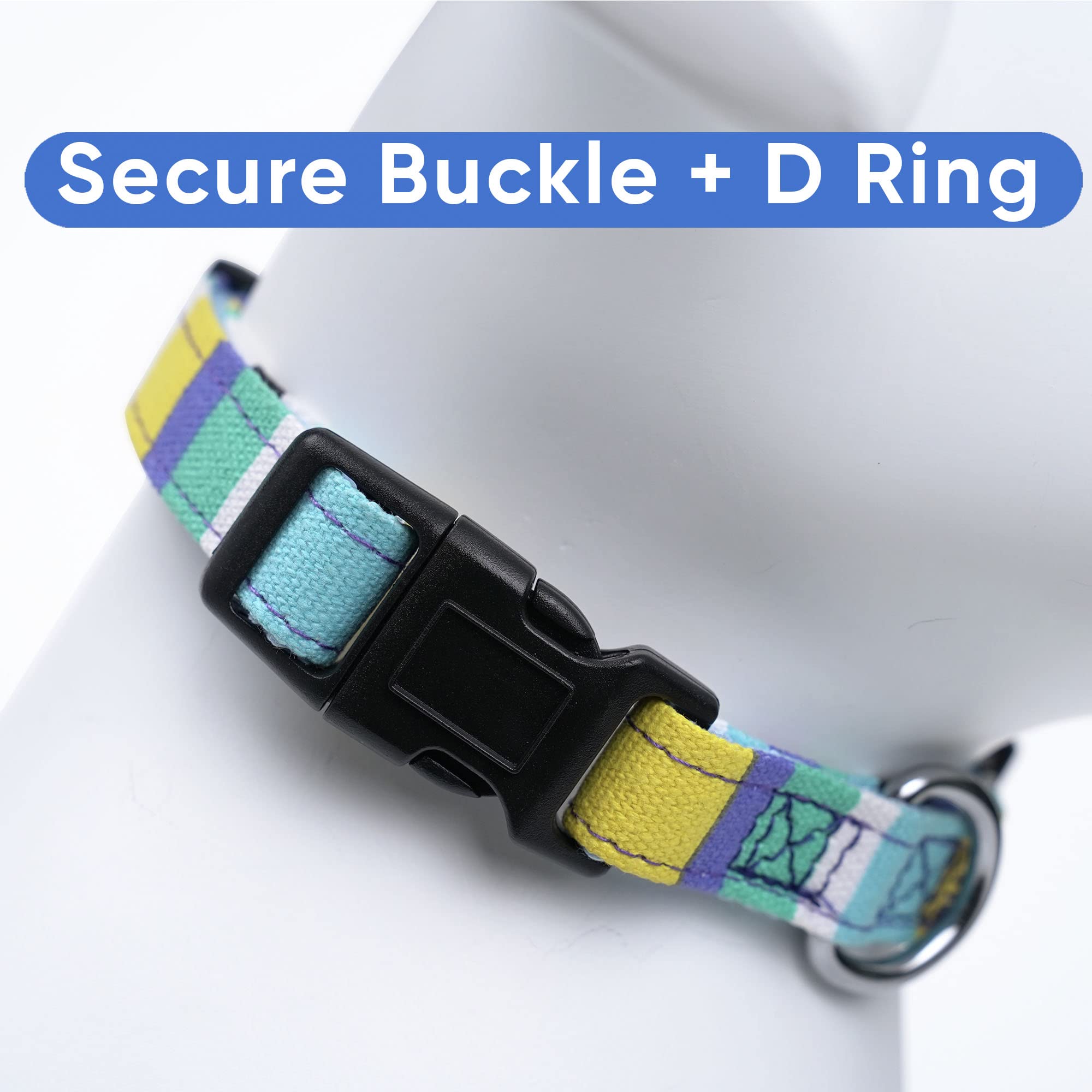 Pawtitas Pet Soft Adjustable Solid Color Nylon Puppy/Dog Collar Can Be Personalized Large Teal/White/Yellow