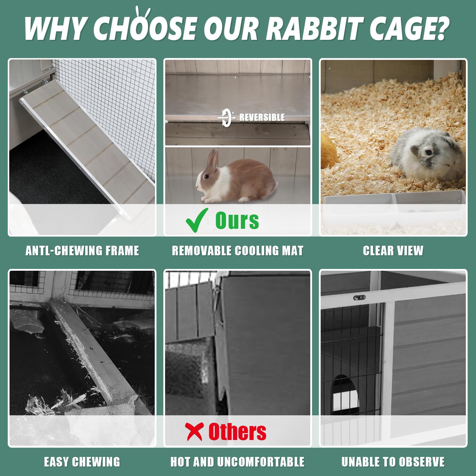 Gowoodhut Indoor Rabbit Hutch - 36''L Outdoor Wooden Bunny Hutch With Wheels Rabbit Cage Guinea Pig Cages Removable Pull Out Tra