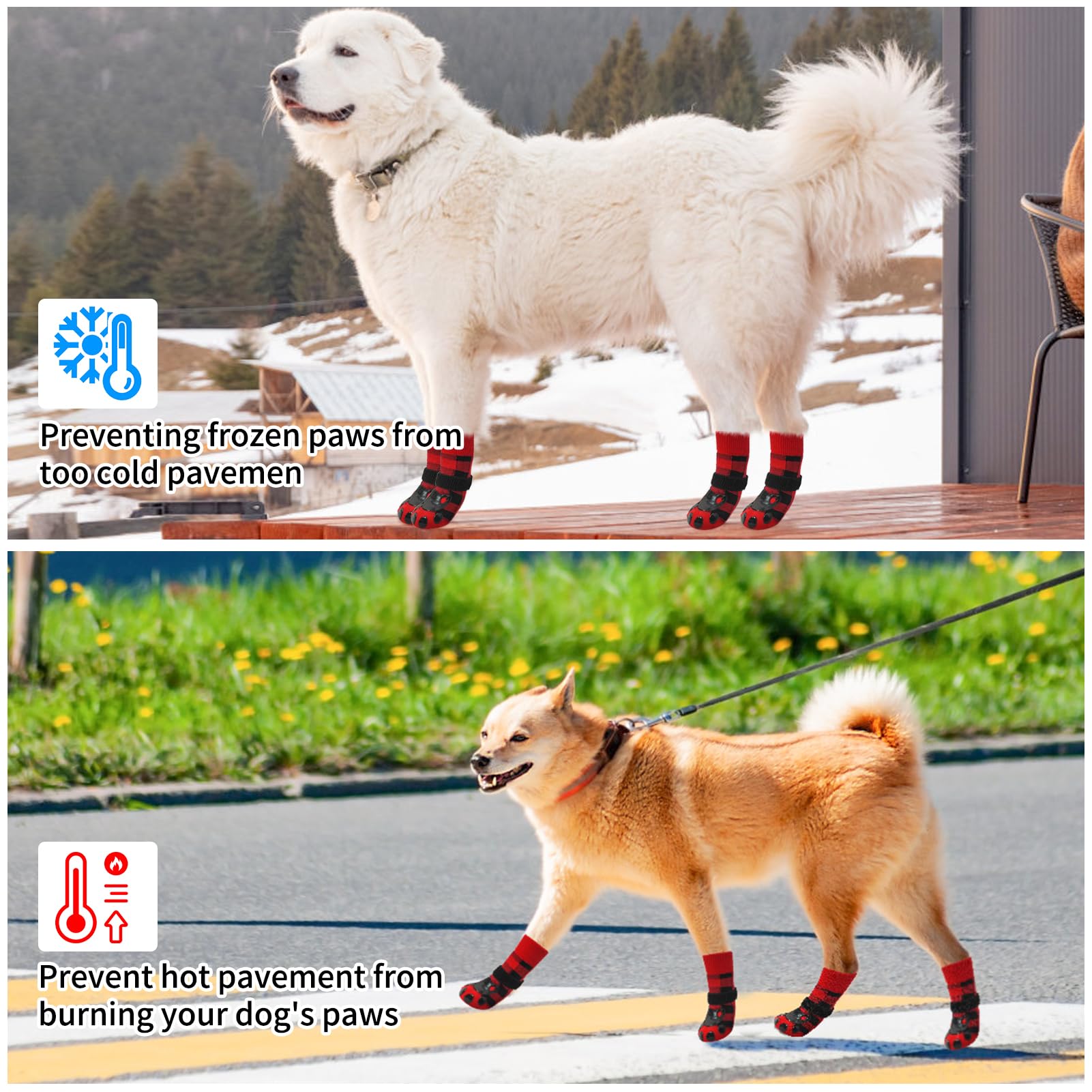 Scenereal Anti Slip Dog Socks For Hot/Cold Pavement, Double Sides Dog Boots & Paw Protectors To Prevent Licking Paws, Non Slip S