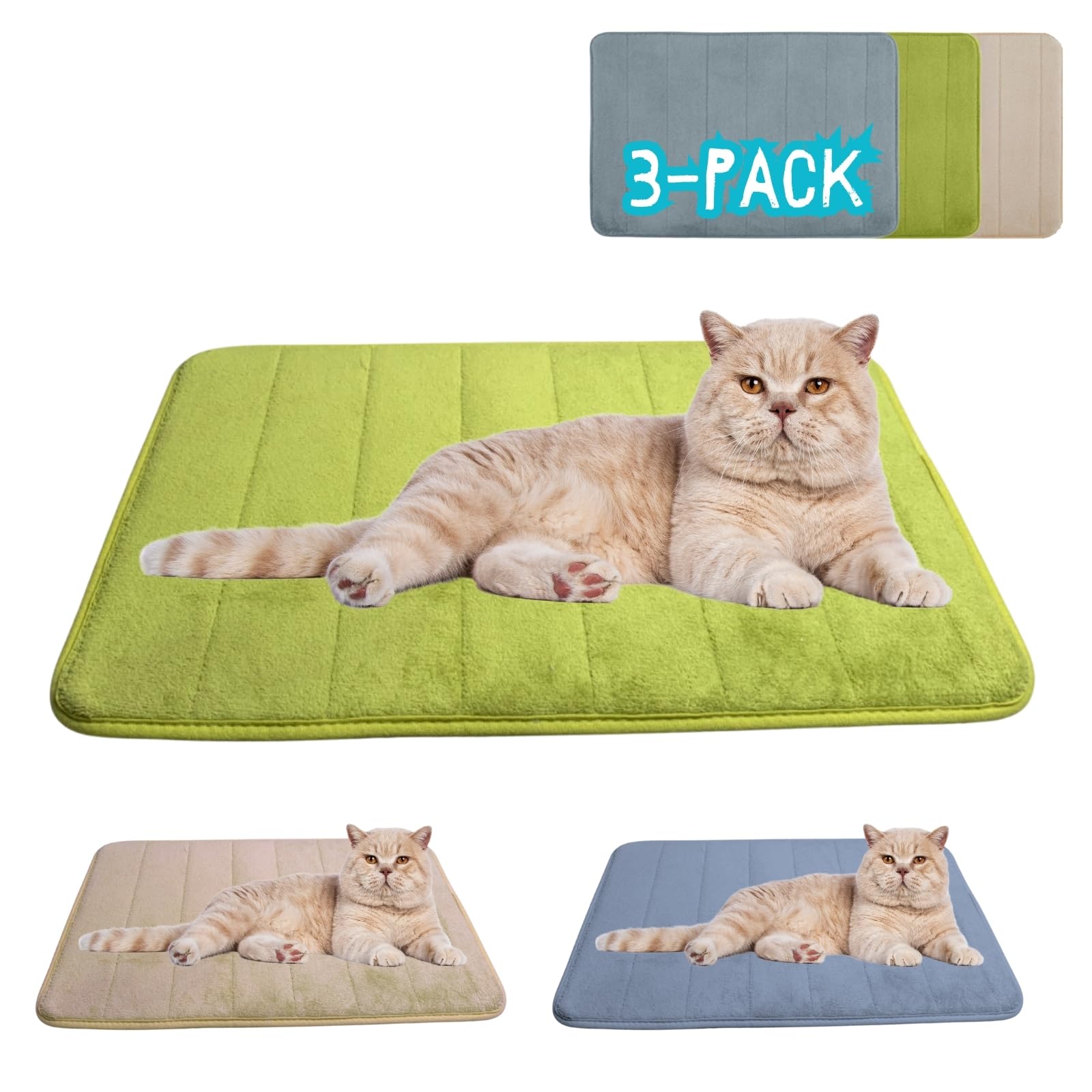 Washable Pet Bed Mat (23.6 x 15.8 Inch) - 3-Pack for Indoor/Outdoor Use, Soft Sleeping Mat for Cats, Small Pets, Kitty, Puppy, R