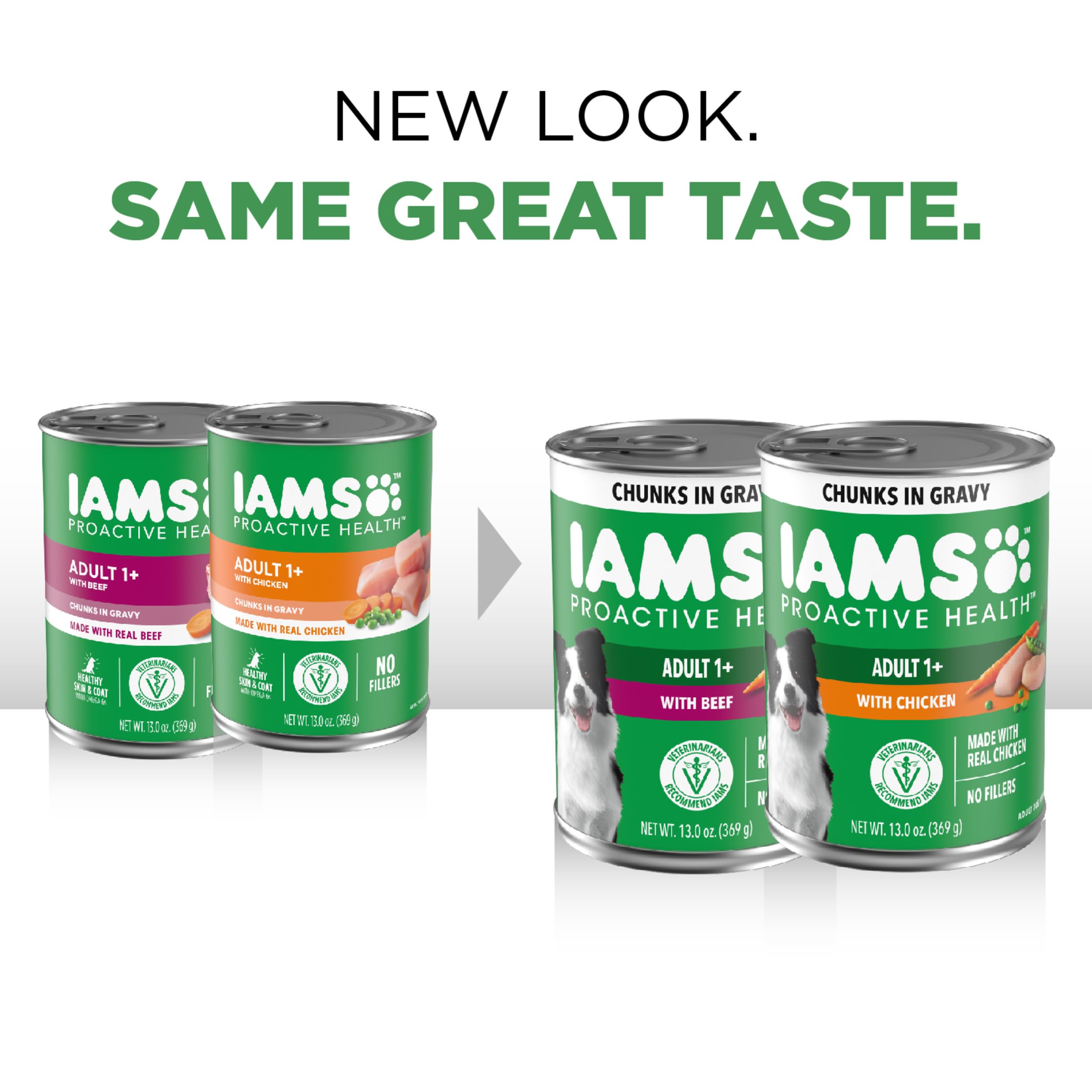 IAMS Proactive Health Adult Wet Dog Food Chicken Chunks in Gravy or Beef Chunks in Gravy, 13 oz. Cans (12 Count, Pack of 1)