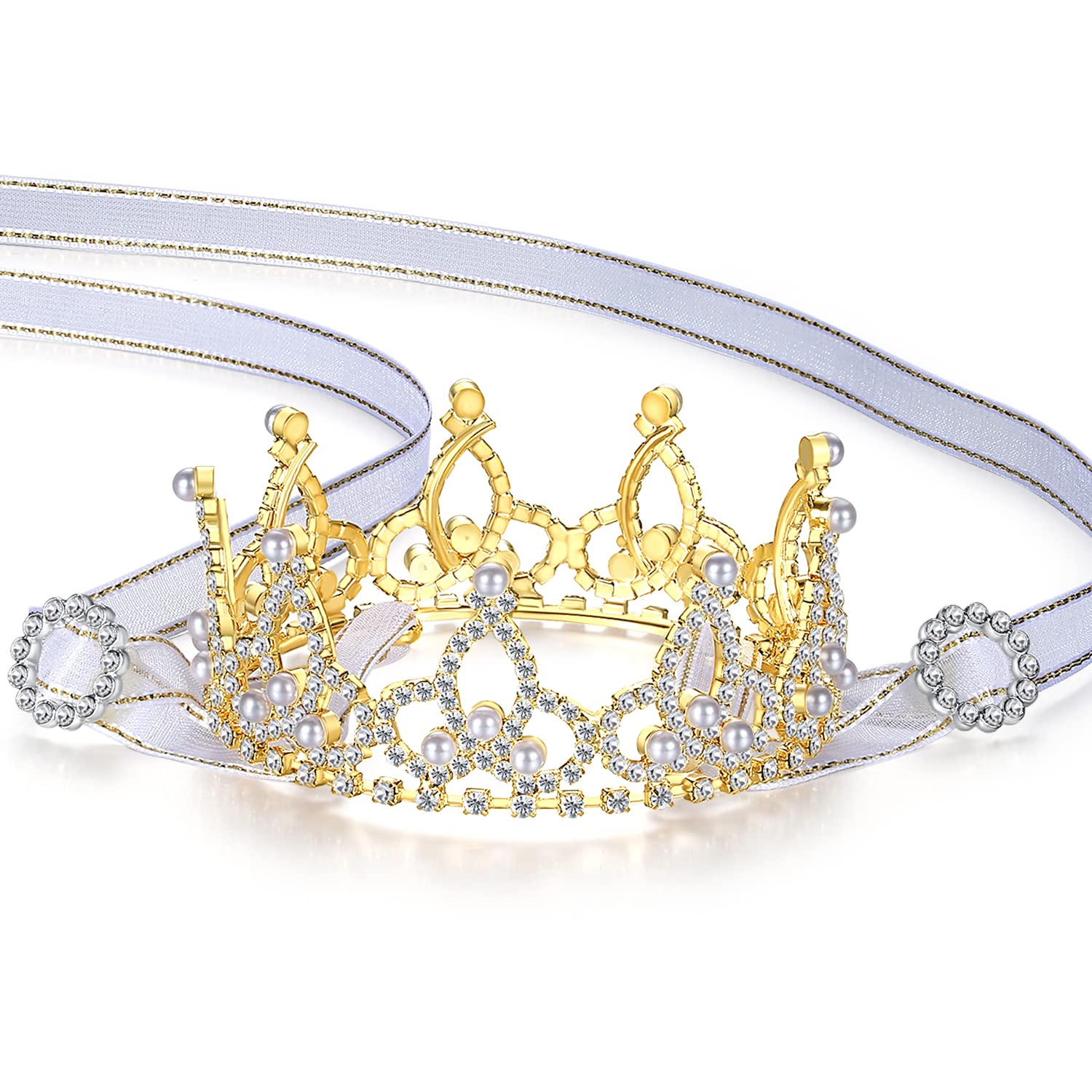 Lovelyshop Pet Series Gold Plated Royal Rhinestone Pearl Full Round Dog/Cat Crown For Rolyal Family Costume Hair Accessories-Sma