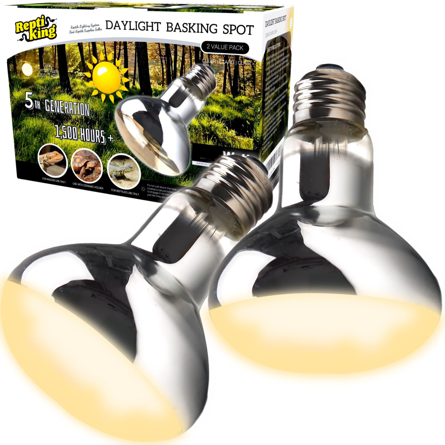 Reptiking Reptile Heat Lamp Bulbs, 2-Pack 75W Daylight Basking Spot, 2024 G3, Bearded Dragon/Turtle/Lzard/Gecko Light Bulb, Uva 