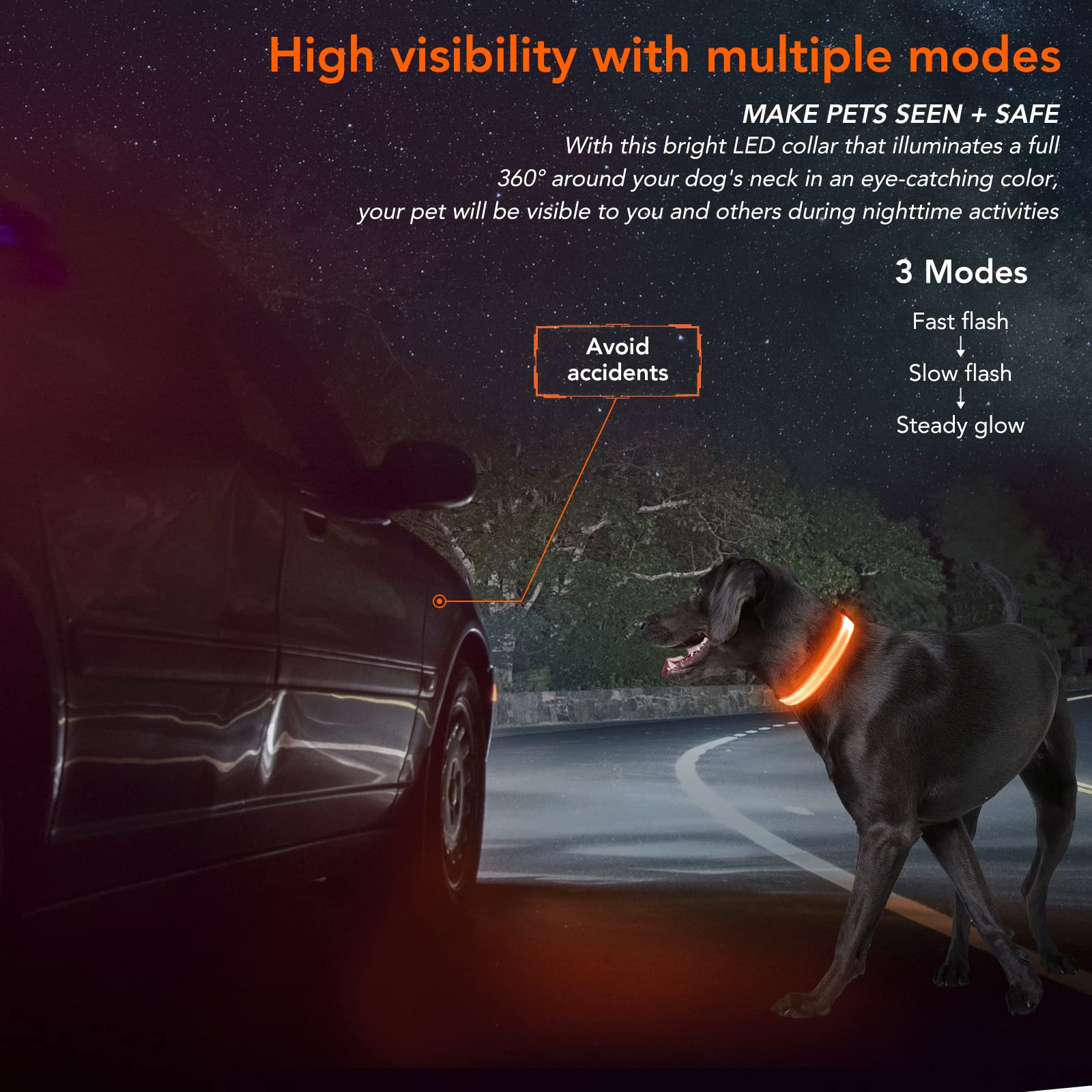 Koskill Light Up Collar At Night, Led Adjustable, Rechargeable Waterproof Dog Lights For Night Walking, Glow In The Dark For Med