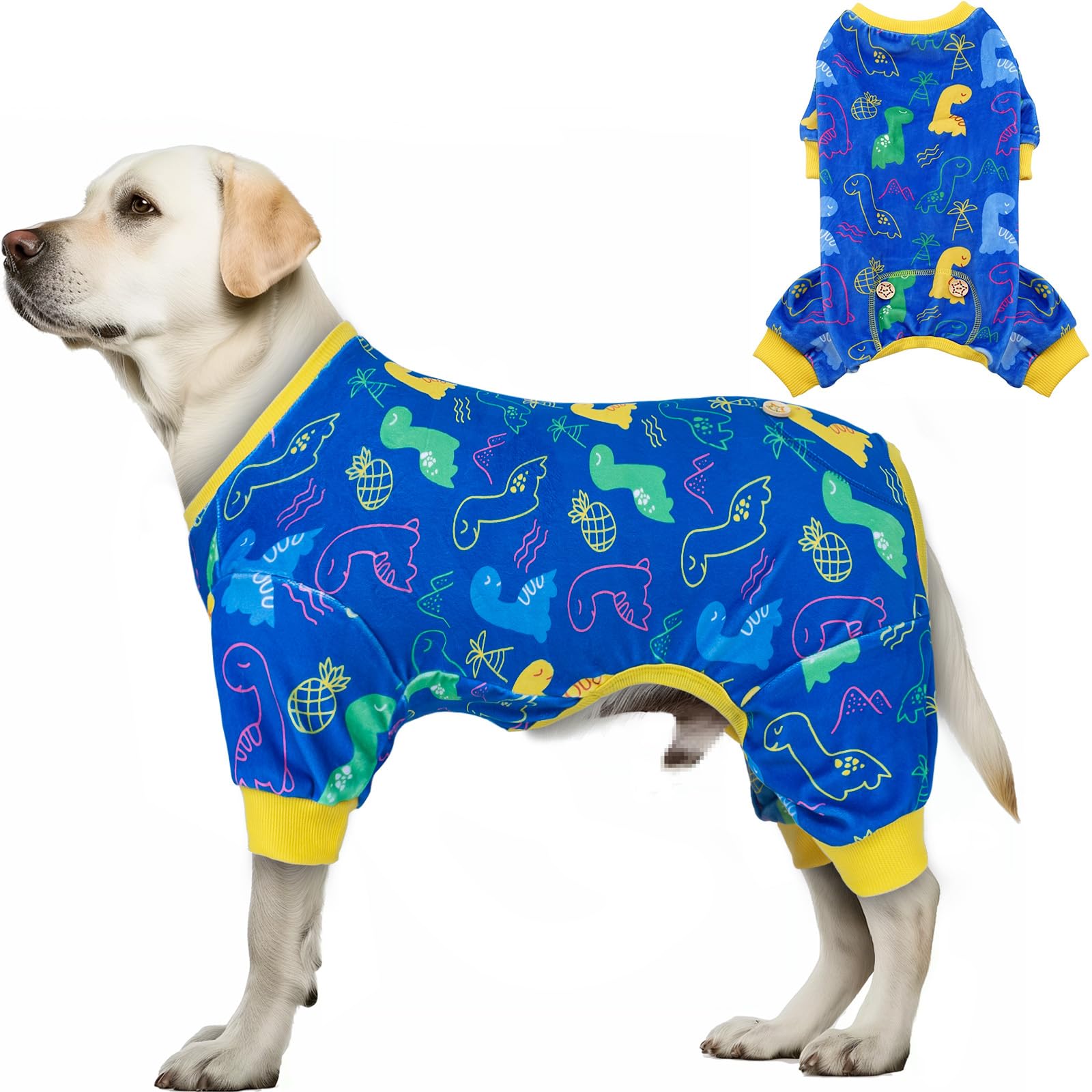 KYEESE Dog Pajamas Medium Sized Dog Comfy Clothes Coat Stretchy Pet Onesie Outfit Soft Pjs Velvet Doggie Jammies with Dinosaur, 
