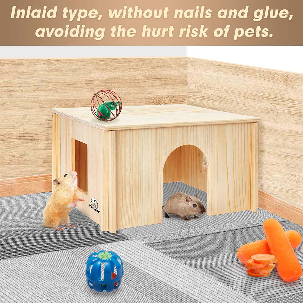 Pawchie Wooden Hut For Guinea Pig With Windows - Detachable And Large Size Wood House, Suitable For Guinea Gigs, Hamsters, Chinchillas And Other Small Animals Hideout