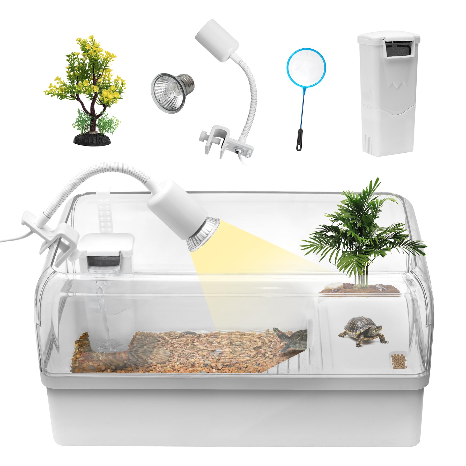 Clioran Turtle Tank Habitat Kit,Aquatic Tortoise Enclosure Starter Aquarium With Multi-Function Area,Hideout,Uv Basking Platform