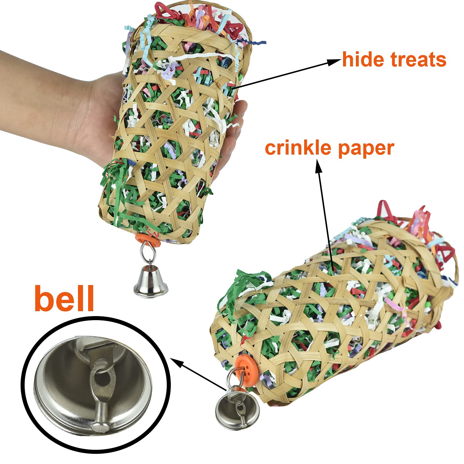 GUANLANT 4 Pack Shredder Foraging Feeder Bird Toys Treat Basket for Parrots, Conure Shredding Chewing Paper Hanging Cage Climbin