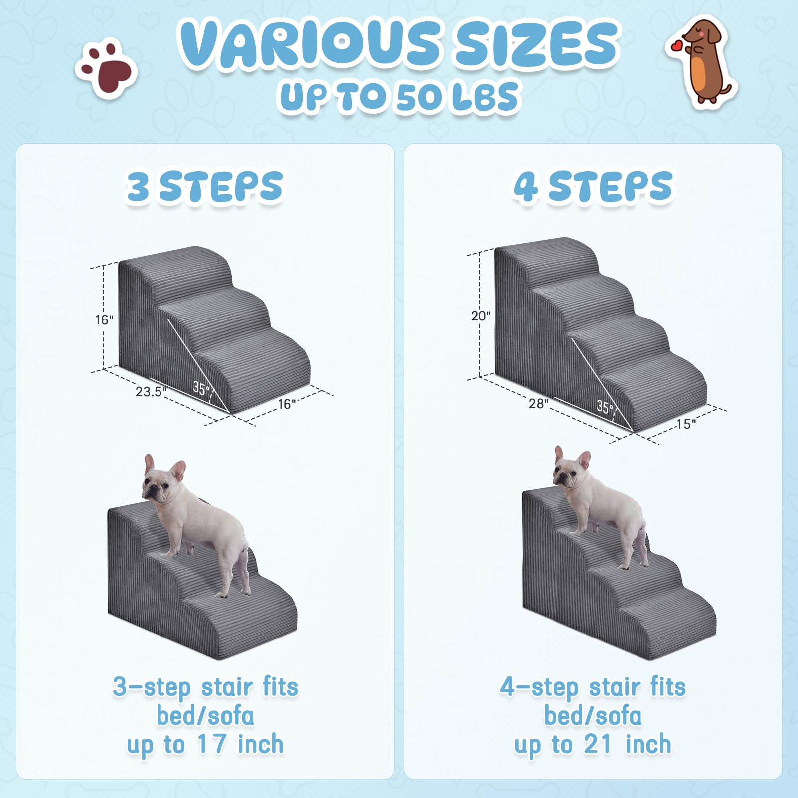 Yiruka Dog Steps for Small Dog, 3-Step Pet Ramp for High Beds and Sofa, Non-Slip Pet Stairs for Small Dogs and Cats, Removable a