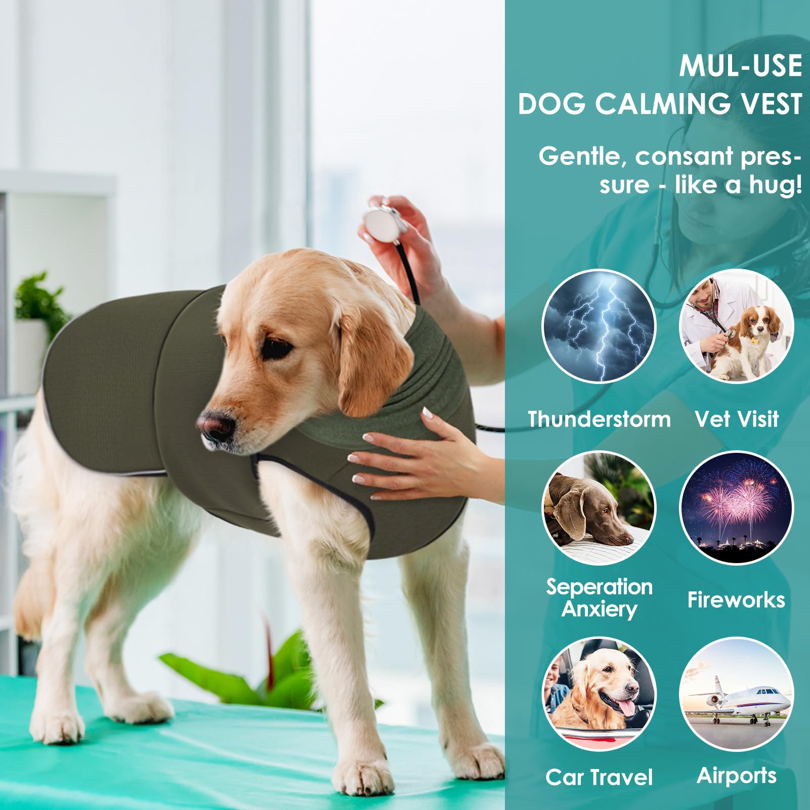Aofitee Dog Anxiety Jacket, Dog Thunder Jacket Anxiety Calming Hoodie Medium, Puppy Calming Shirt For Fireworks, Thunder, Separa