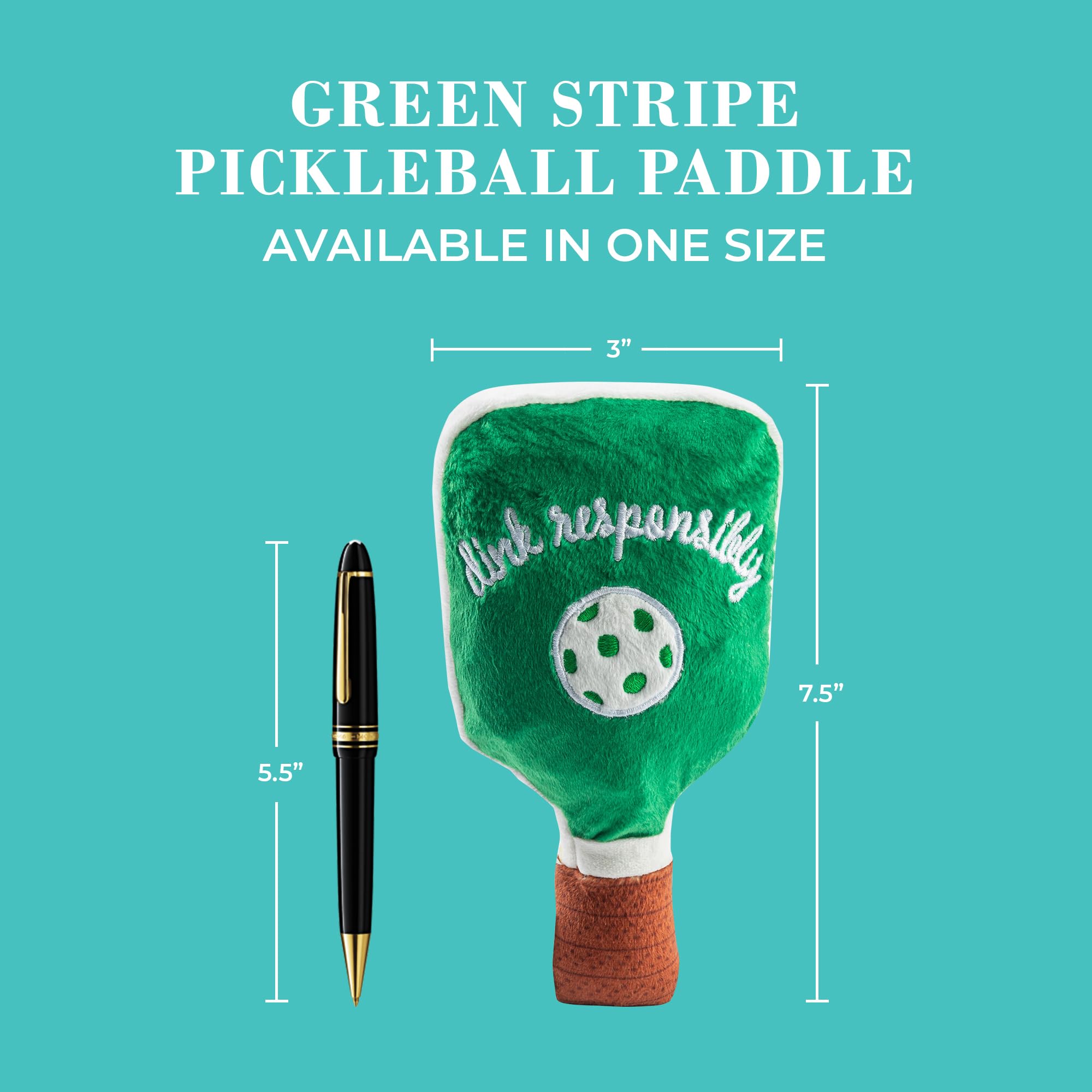 Haute Diggity Dog Green Stripe Pickleball Paddle, Plush Trendy Sporty Dog Toys With Interactive Squeaker, Stimulating Pet Enrich