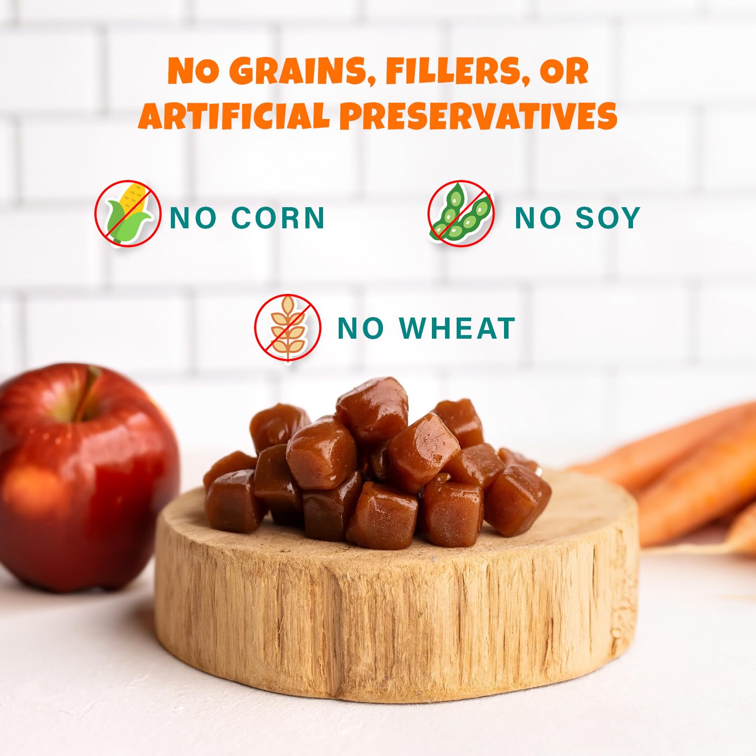 PETIPET Apples+Carrots Plant-Based Fruit Dog Treats - Carrot and Apple Soft & Chewy - Healthy Vegetarian, Vegan Dog Treats with