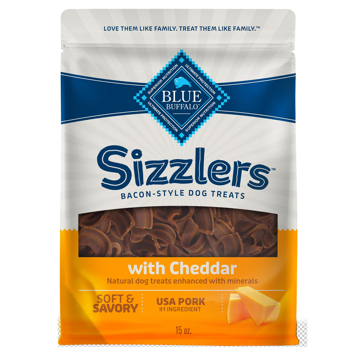 Blue Buffalo Sizzlers Bacon-Style Dog Treats With Real Usa Pork, Cheddar Flavor, 15-Oz Bag