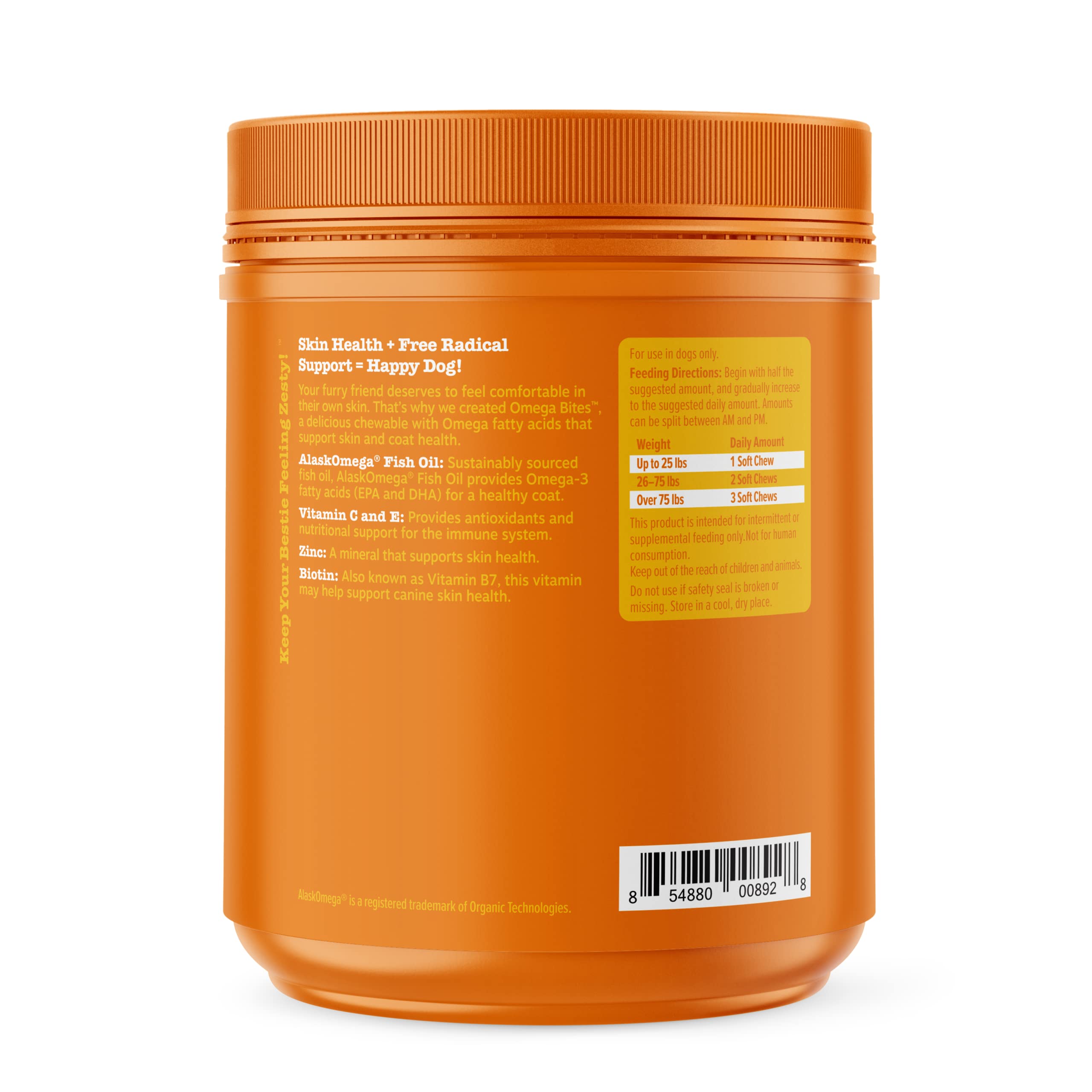 Zesty Paws Omega 3 Alaskan Fish Oil Bites for Dogs - with AlaskOmega for EPA & DHA Fatty Acids - Hip & Joint Support + Skin & Co