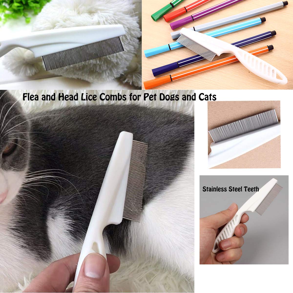 Tunan Set Of 10 Pet Dog Grooming Lice Comb, Metal Head Comb For Long Hair, Dog Tear Stain Remover Combs, Hair Combs Remover For