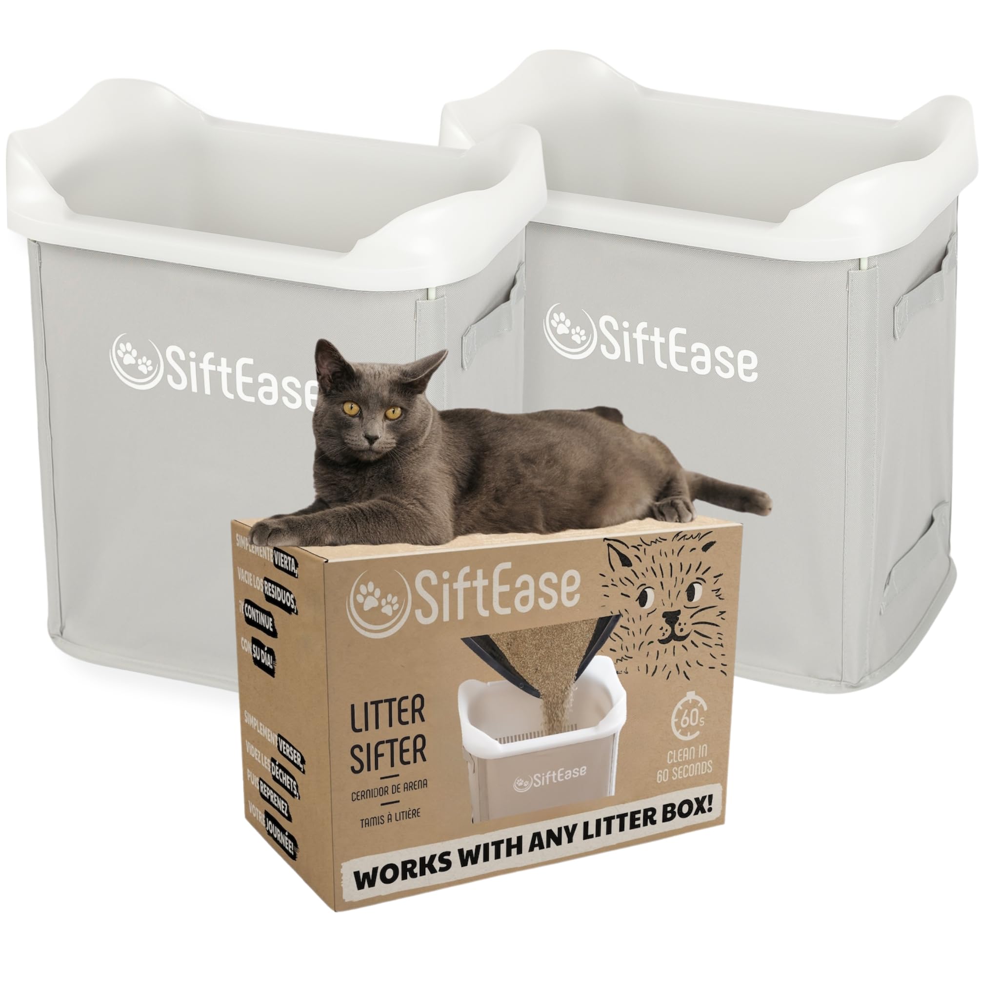 Cat Litter Sifter - Siftease Sifting Litter Box Cleaner, Fast & Easy Scoop Free Cleaning, Large Capacity Sifter With Bin For Eff