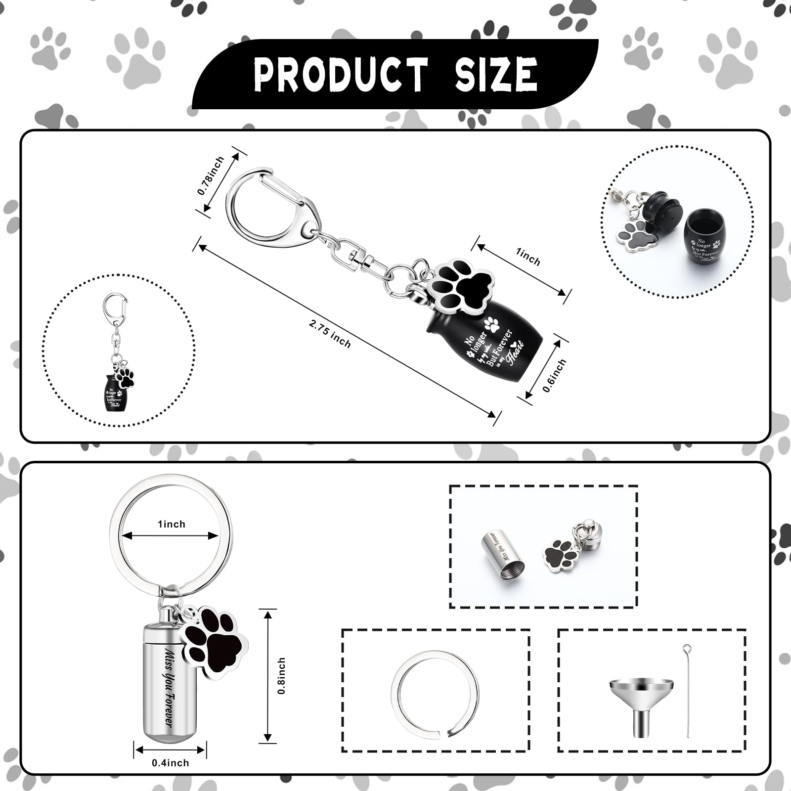 Kigeli 4 Pcs Pet Ashes Keepsake Keychain For Dog Pet Ashes Urn With 4 Pcs Filling Tools Memorial Cylinder Cat Cremation Jewelry