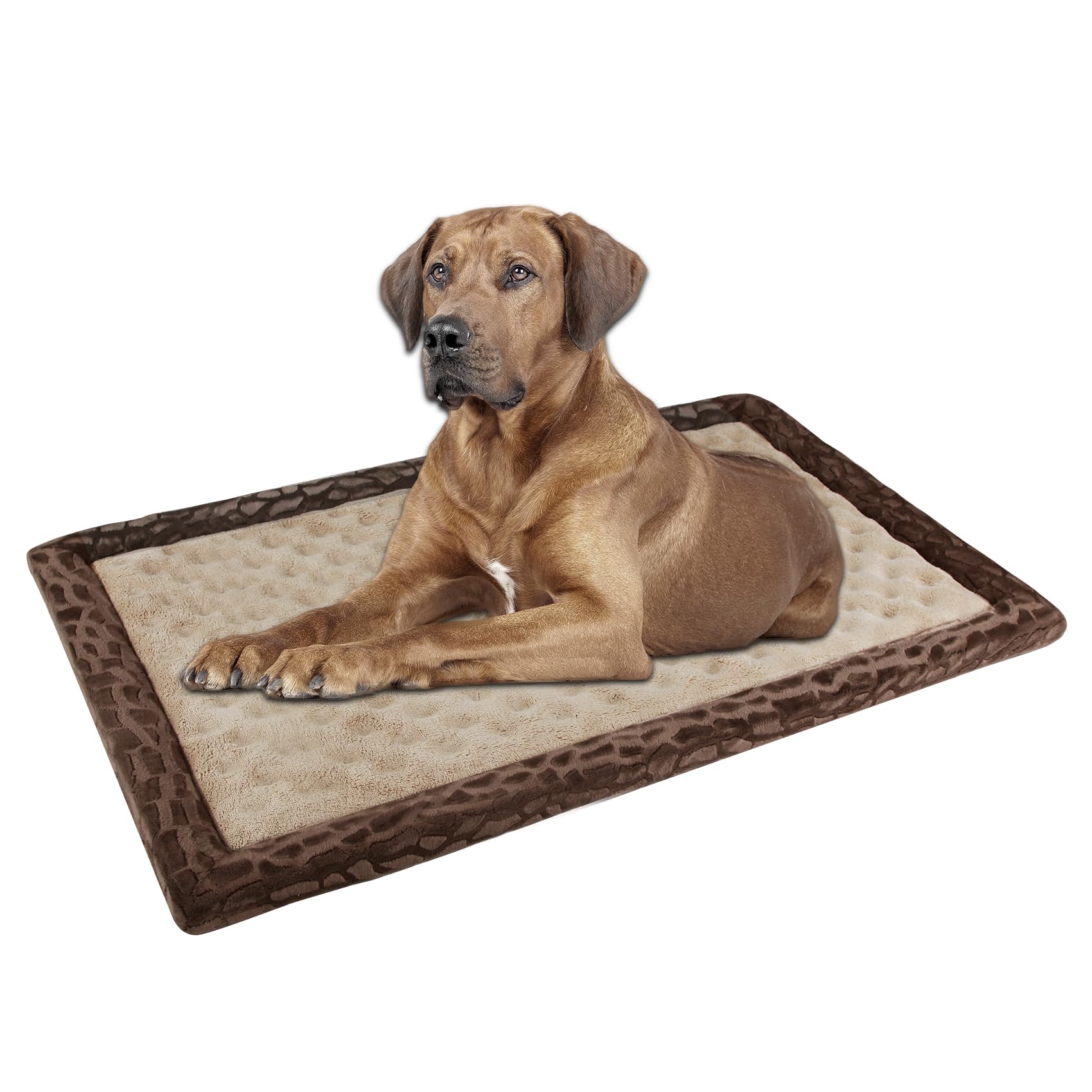 Pagged Dog Crate Pad 48X30 Inch Memory Foam Large Dog Kennel Bed Soft Flannel Washable Anti Slip Puppy Sleeping Mat,Brown