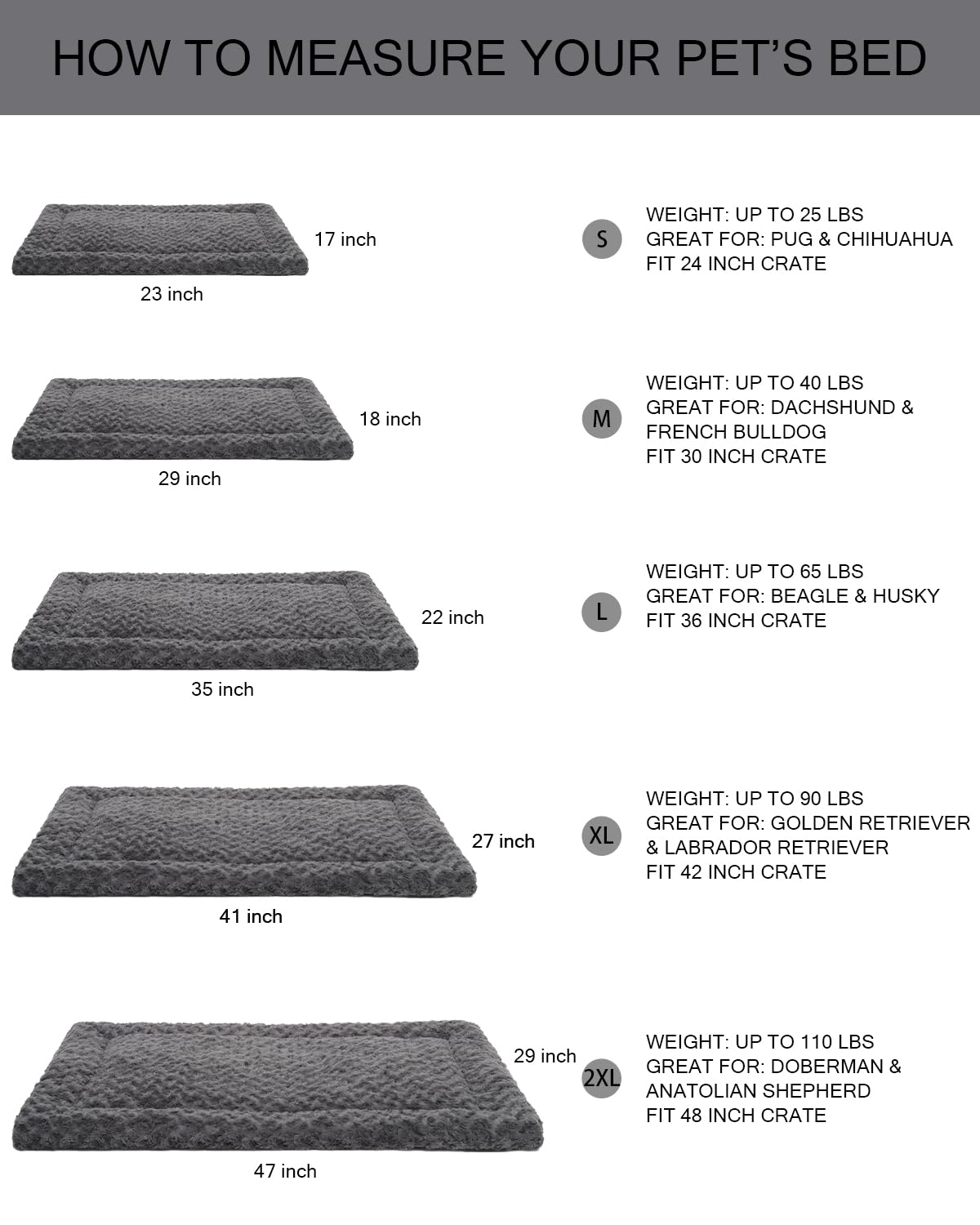 Washable Dog Bed Mat Reversible Dog Crate Pad Soft Fluffy Pet Kennel Beds Dog Sleeping Mattress For Large Jumbo Medium Small Dogs, 47 X 29 Inch, Grey