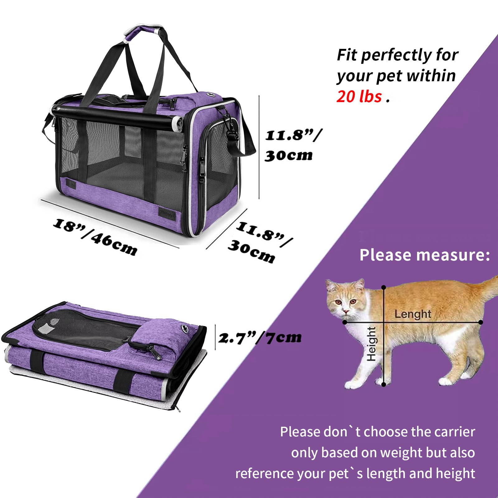 Gapzer Carrying Bag For Yorkie Dog Travel Kennel Ventilated Softside Pet Carrier Tiny Dog Crate For Teacup Poodle 12Lb Large Kitty Transport Cage With Cover Chihuahua Supply Purple