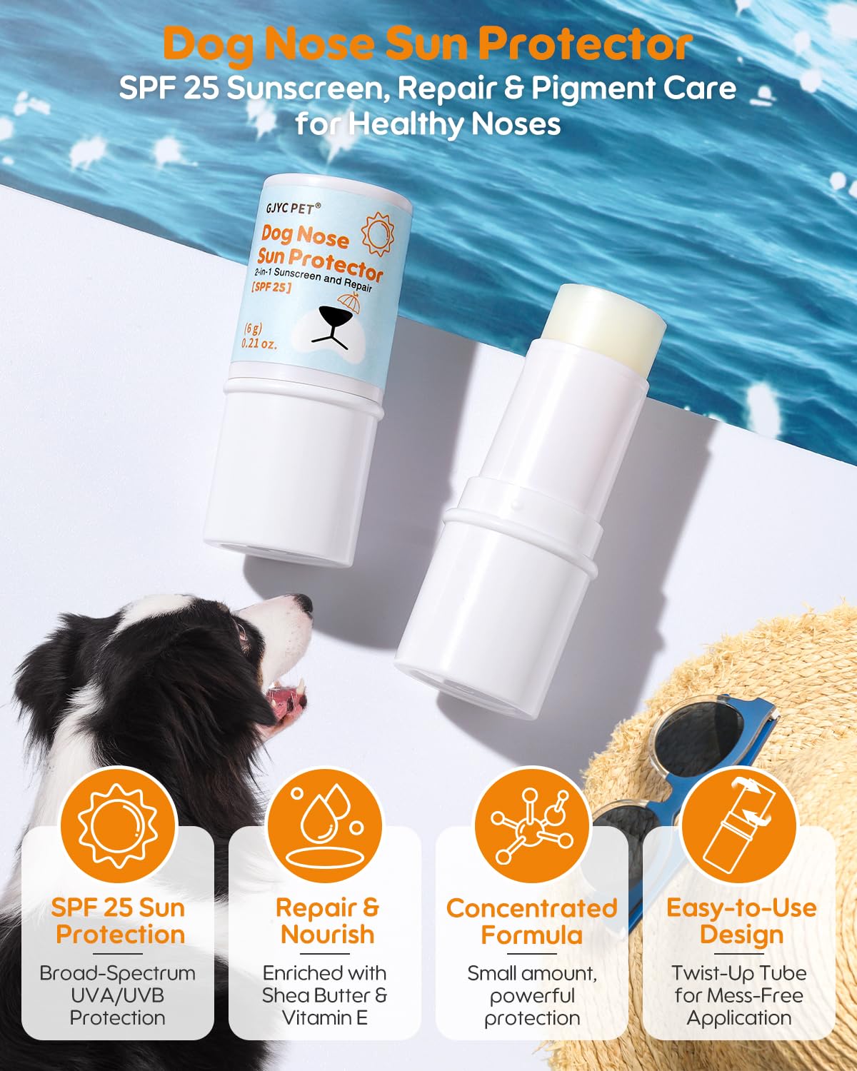 Dog Nose Sunscreen Balm SPF 25 - Natural, Lick-Safe Sun Protection with Shea Butter & Sea Buckthorn - Moisturizes & Shields Sens