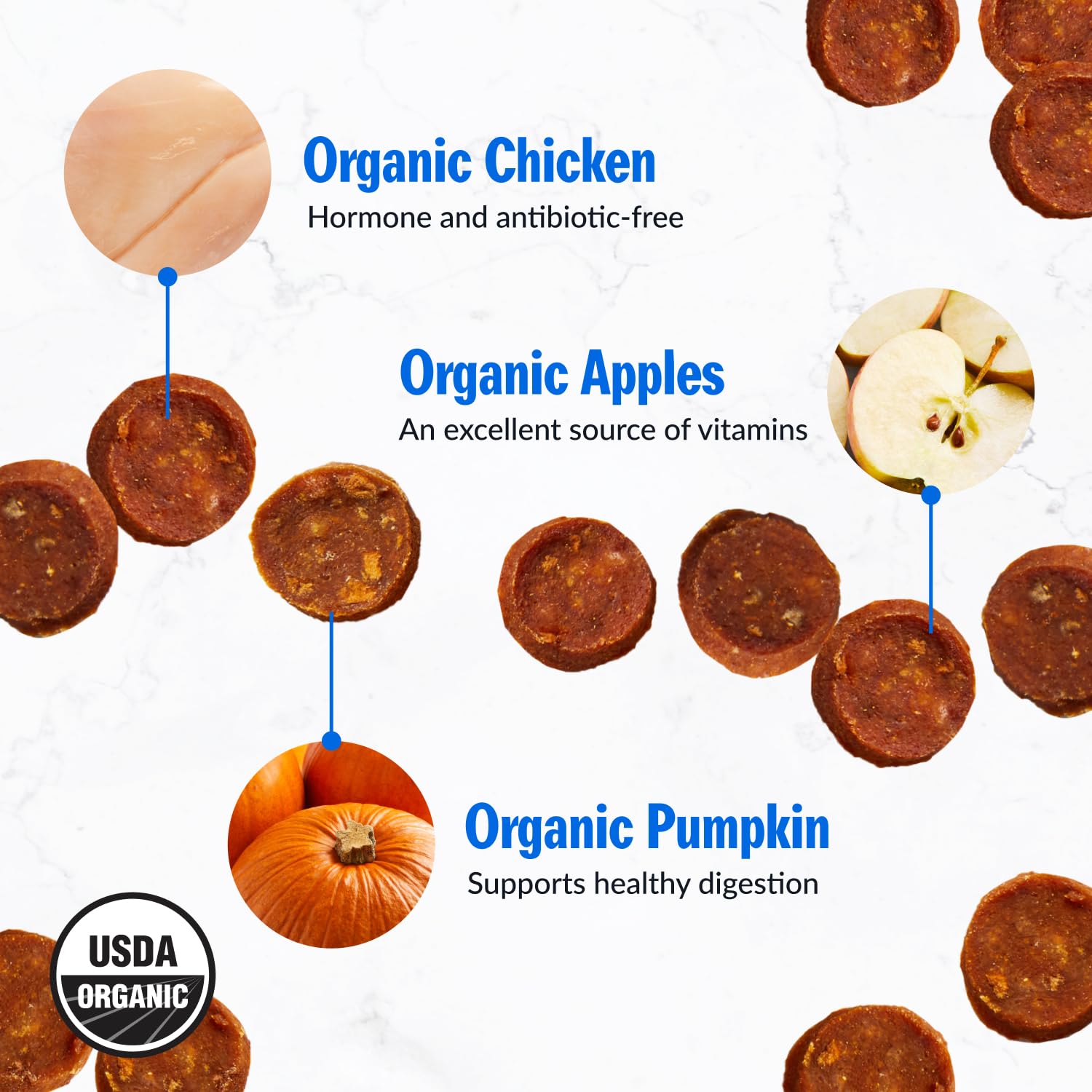 PetPlate Chicken Apple Sausage Bites, Human Grade Dog Treats, All Life Stages, Grain-Free, Organic and Real Ingredients, High Pr