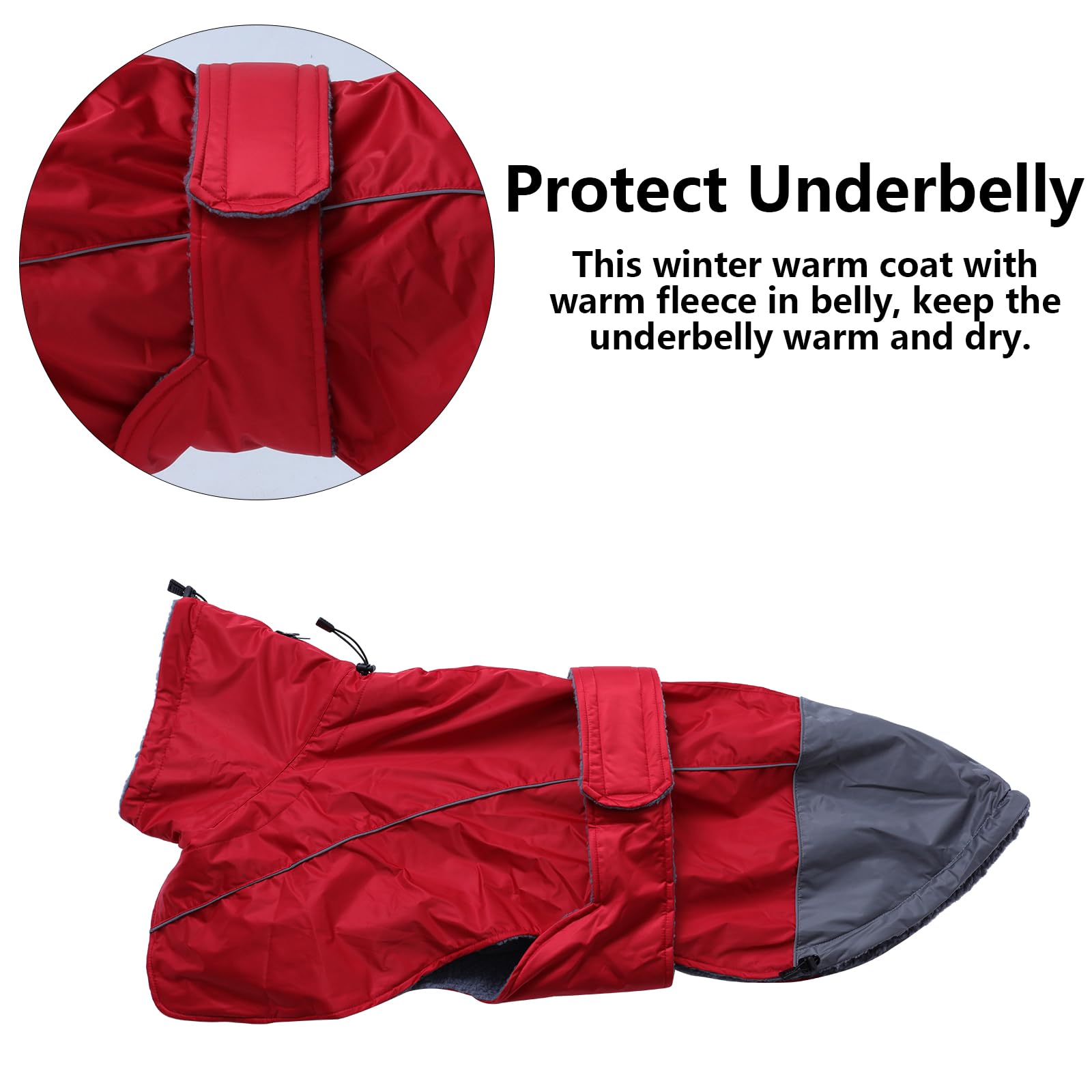Greyhound Lurcher Winter Coat, Whippet Jacket With Padded Fleece, Water Resistant Dog Snowsuit With Adjustable Bands And High Reflective Be Safety - Red - Xlarge