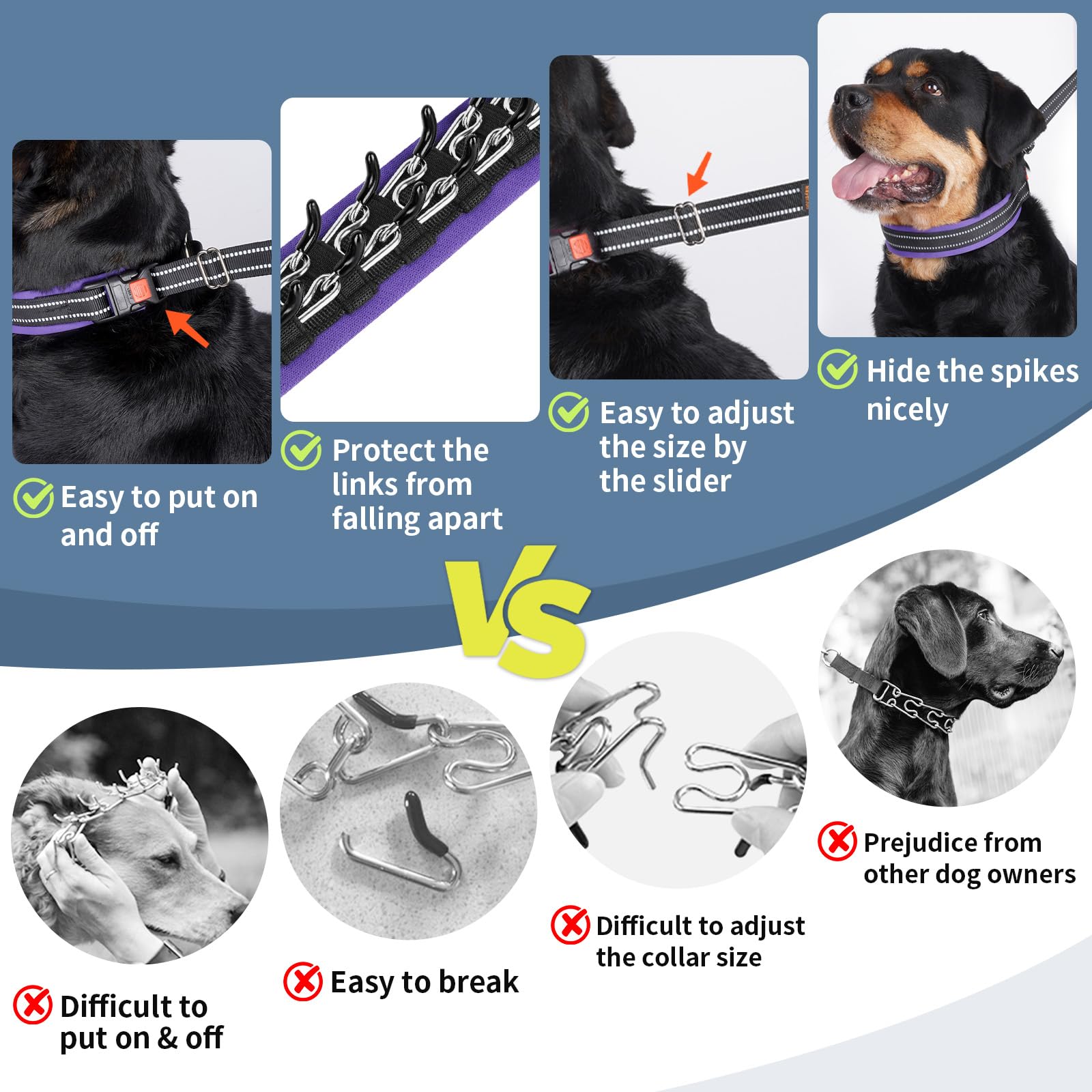 Mayerzon Martingale No Pull Collar For Medium Large Dogs, Patented Anti Pull Dog Collar With Buckle For Walking Training, With N