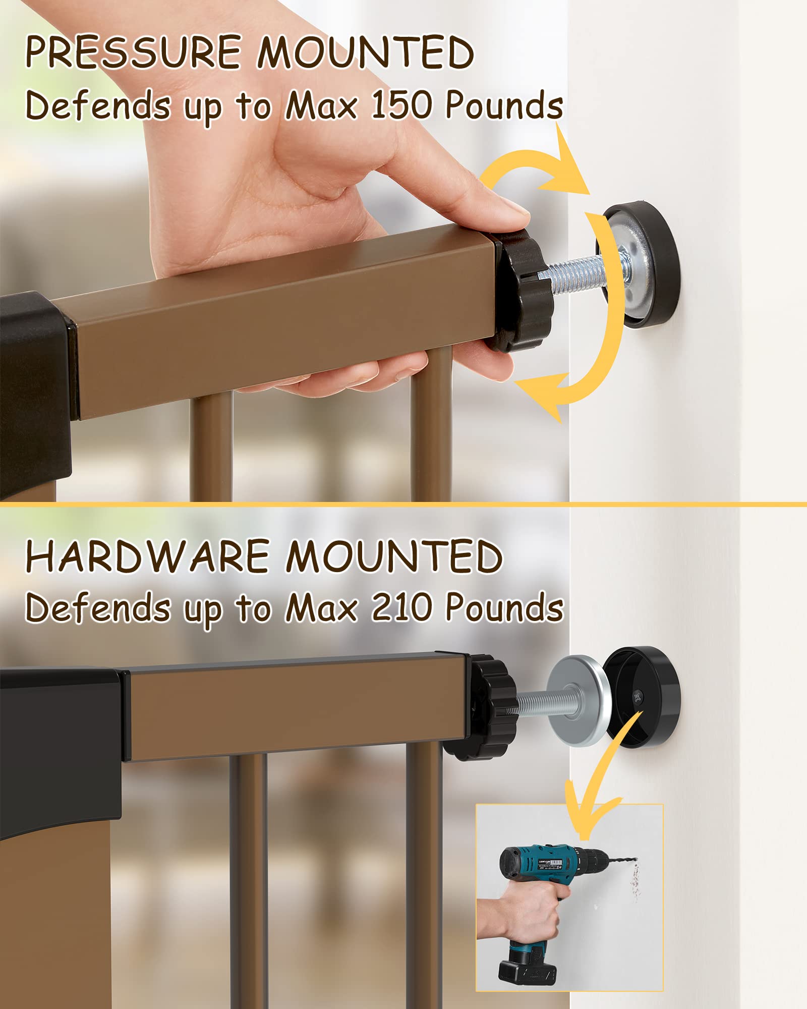 Cumbor 29.7-46' Baby Gate For Stairs, Mom'S Choice Awards Winner-Auto Close Dog Gate For The House, Easy Install Pressure Mounted Pet Gates For Doorways, Easy Walk Thru Wide Safety Gate For Dog, Brown