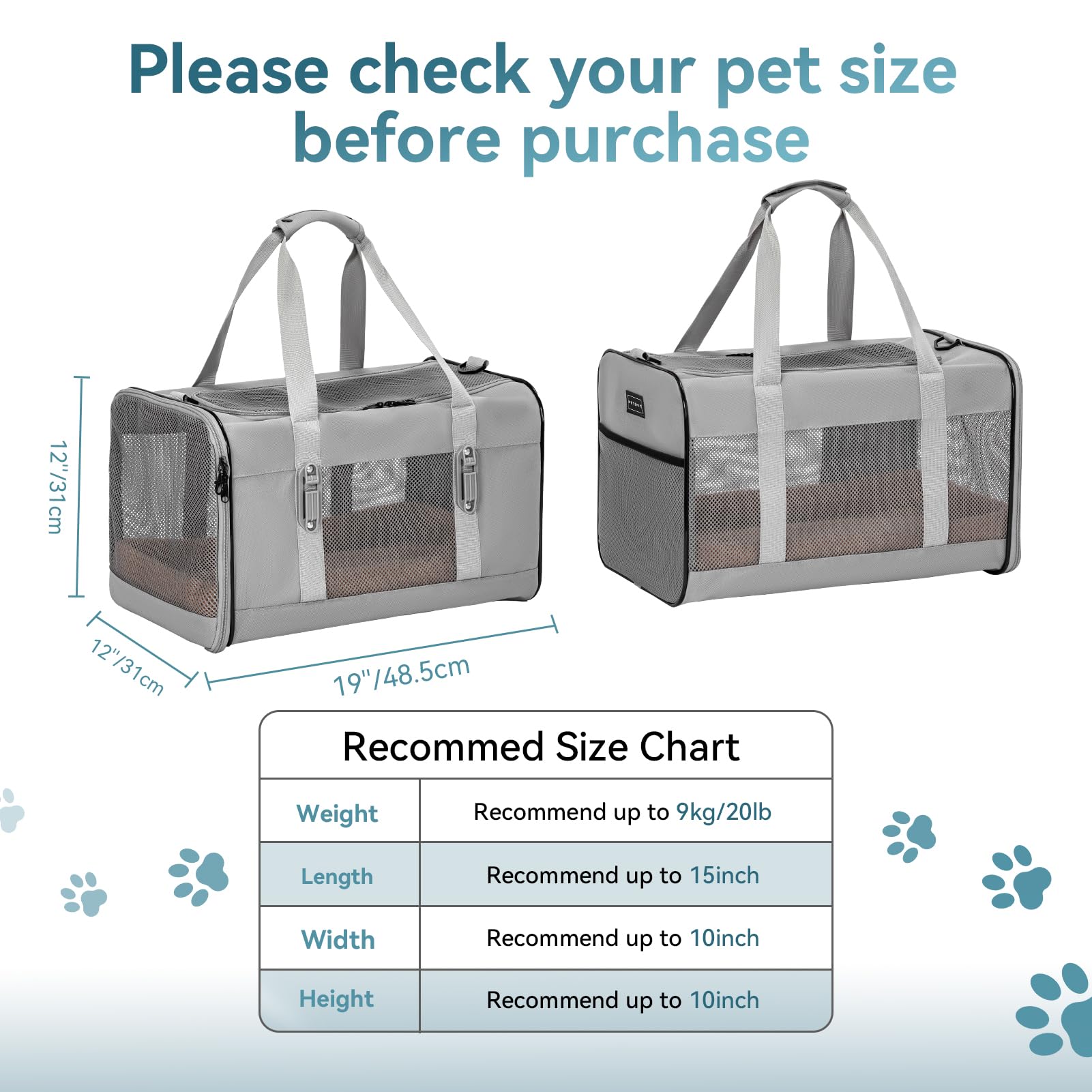 Petsfit Travel Pet Carrier For Large Cats (Up To 20 Lbs), Soft-Sided Dog Car Travel Carrier With Patented Buckle And Soft Paddin