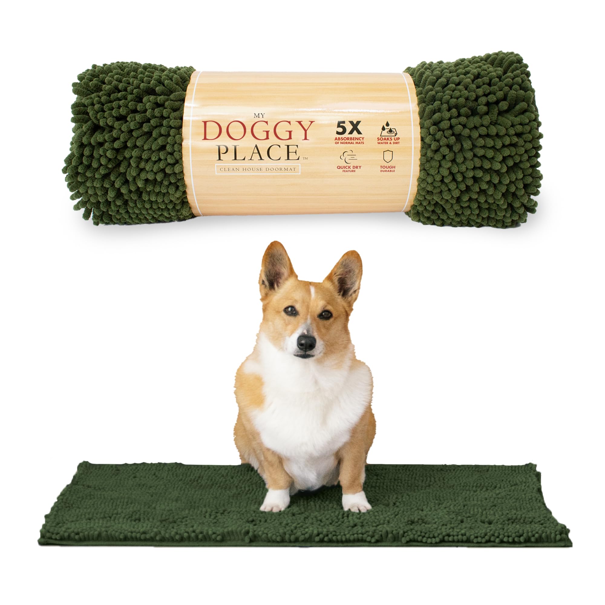My Doggy Place Medium Chive Microfiber Dog Mat, 31'' X 20'', Rubber Backed, Absorbent, Quick Drying, Machine Washable