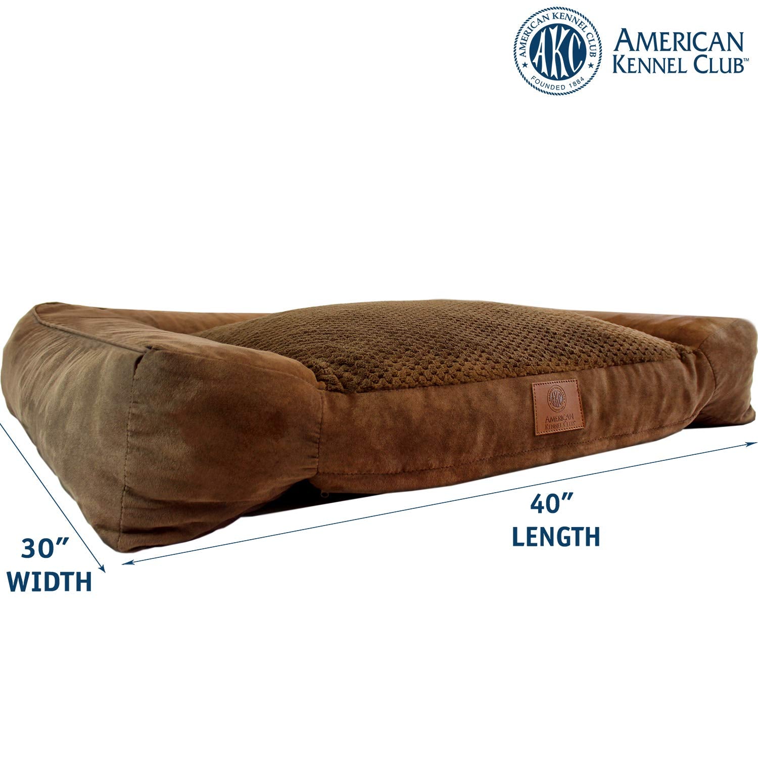 American Kennel Club Memory Foam Sofa Pet Bed, Akc Brown Fur Memory Foam Pet Bed, X-Large, Brown Popcorn Fur