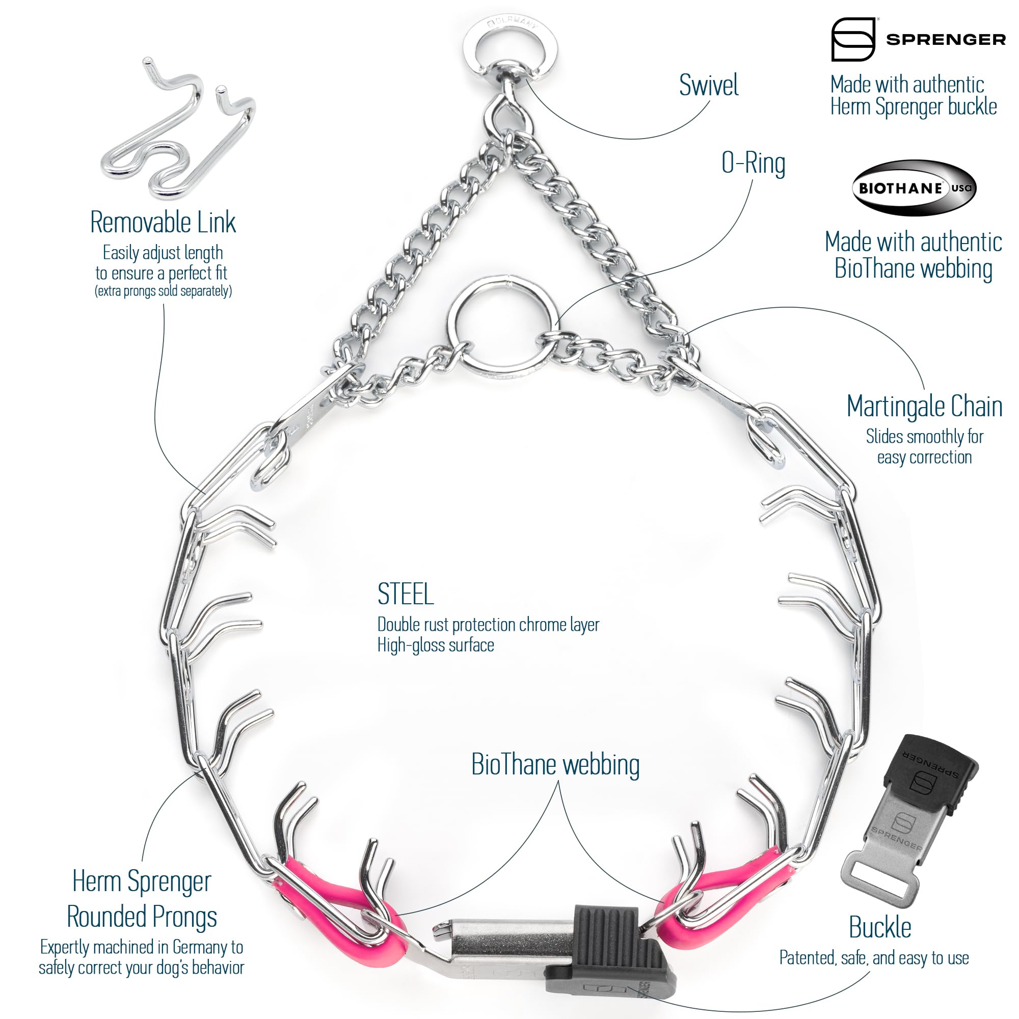 Herm Sprenger Chrome Plated Steel Dog Collar With Quick Release Cliclock Buckle And Biothane Insert Training Collar For Dogs Mad