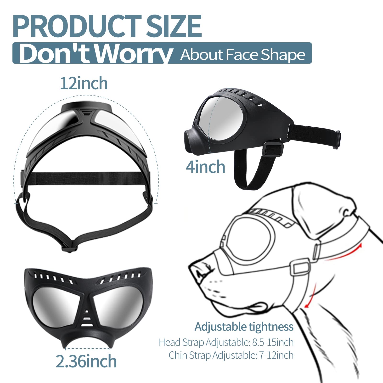 Nvted Dog Goggles Big Area Dog Sunglasses, Large Breed Windproof Snowproof Eye Protection Dog Glasses For Outdoor Driving Cycling (Large)