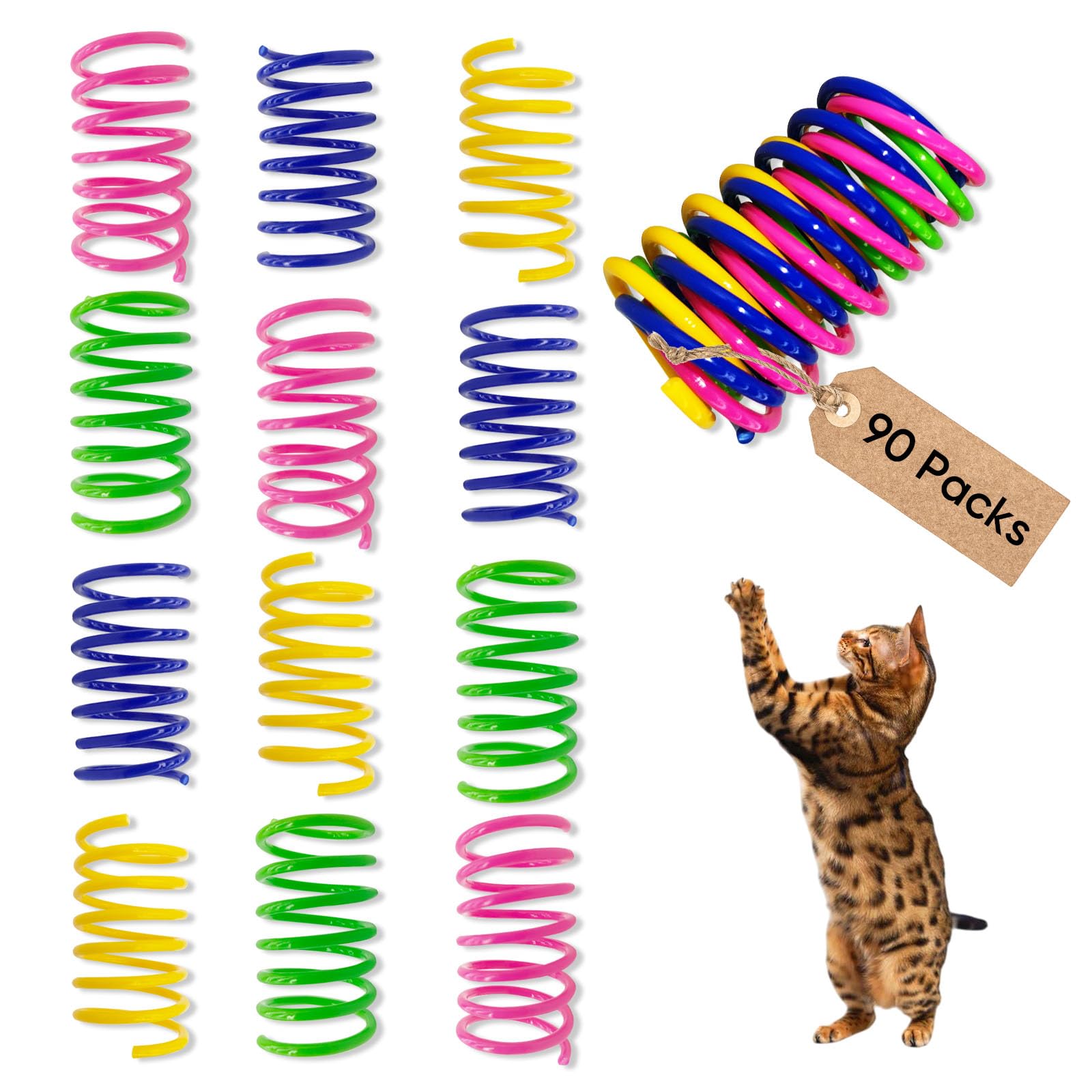 AGYM Cat Spring Toys 90 Packs for Indoor Cats, Durable Plastic Spring Coils Attract Cats to Swat, Bite, Hunt, Interactive Spring