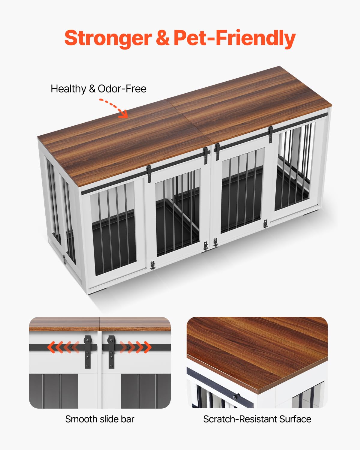 VEVOR 72Dog Crate Furniture for 2 Dogs,Double Dog Crate Furniture with Double Sliding Doors,Large Dog Crate TV Stand with Remova