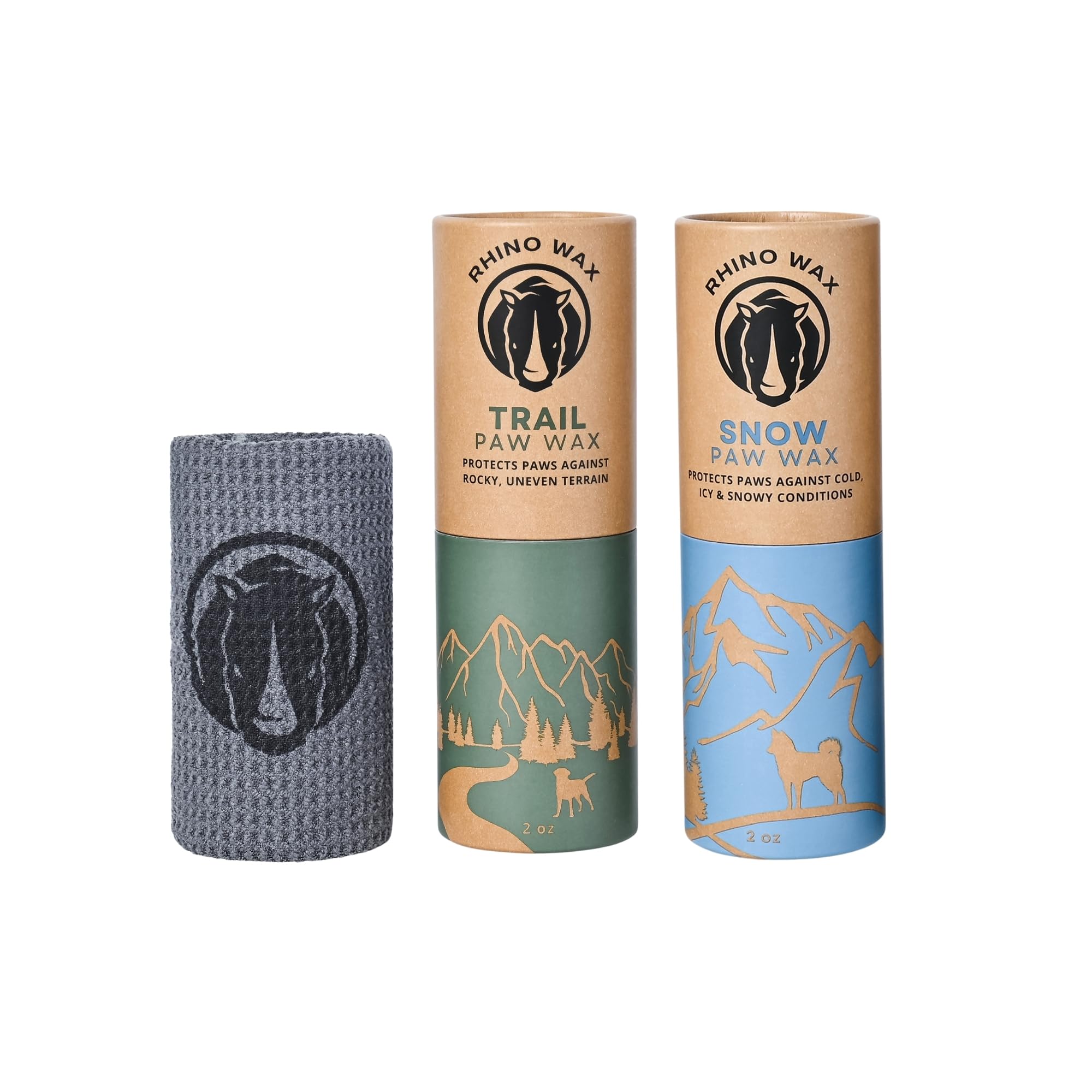 Rhino Wax - Fall And Winter Dogs Paw Pack (2 Tubes + Cloth) - Hiking And Snow Dog Pad Protection Against Rocks, Ice, Uneven Terr