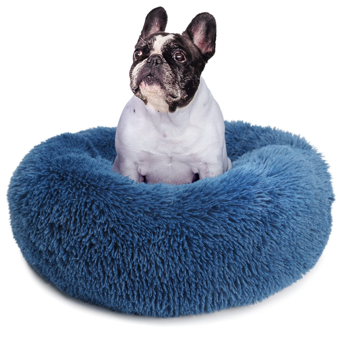 Puppy Bed For Calming Dog 23 Inches Navy Blue Anti-Anxiety Donut Dog Bed For Small Medium Dogs Washable Fuzzy Dog Bed Fits Up To 15 Lbs Pets Beds For Small Dog