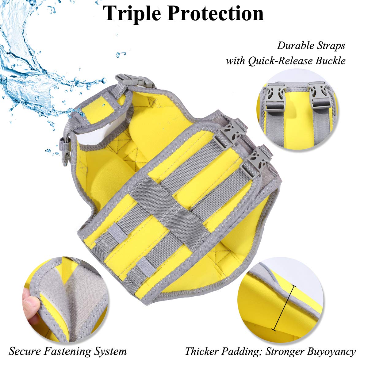 Vivaglory Neoprene Dog Life Jacket Puppy Life Jacket For Boating Hunting & Swimming, Lightweight With Leash Ring, Xs, Yellow