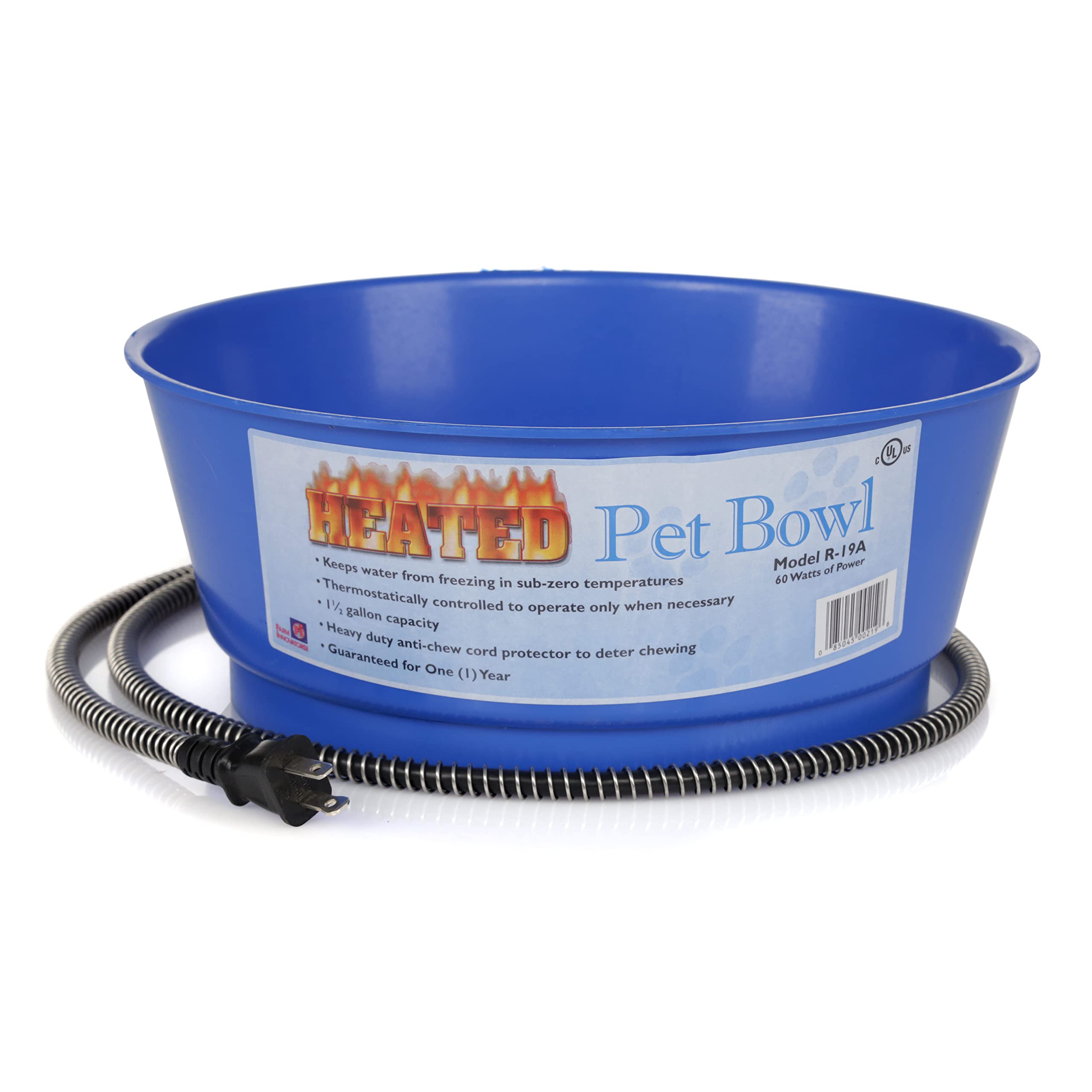Farm Innovators 1.5 Gallon 60 Watt Outdoor Electric Powered Heated Pet Water Bowl with Thermostatic Control and Anti Chew Cord P