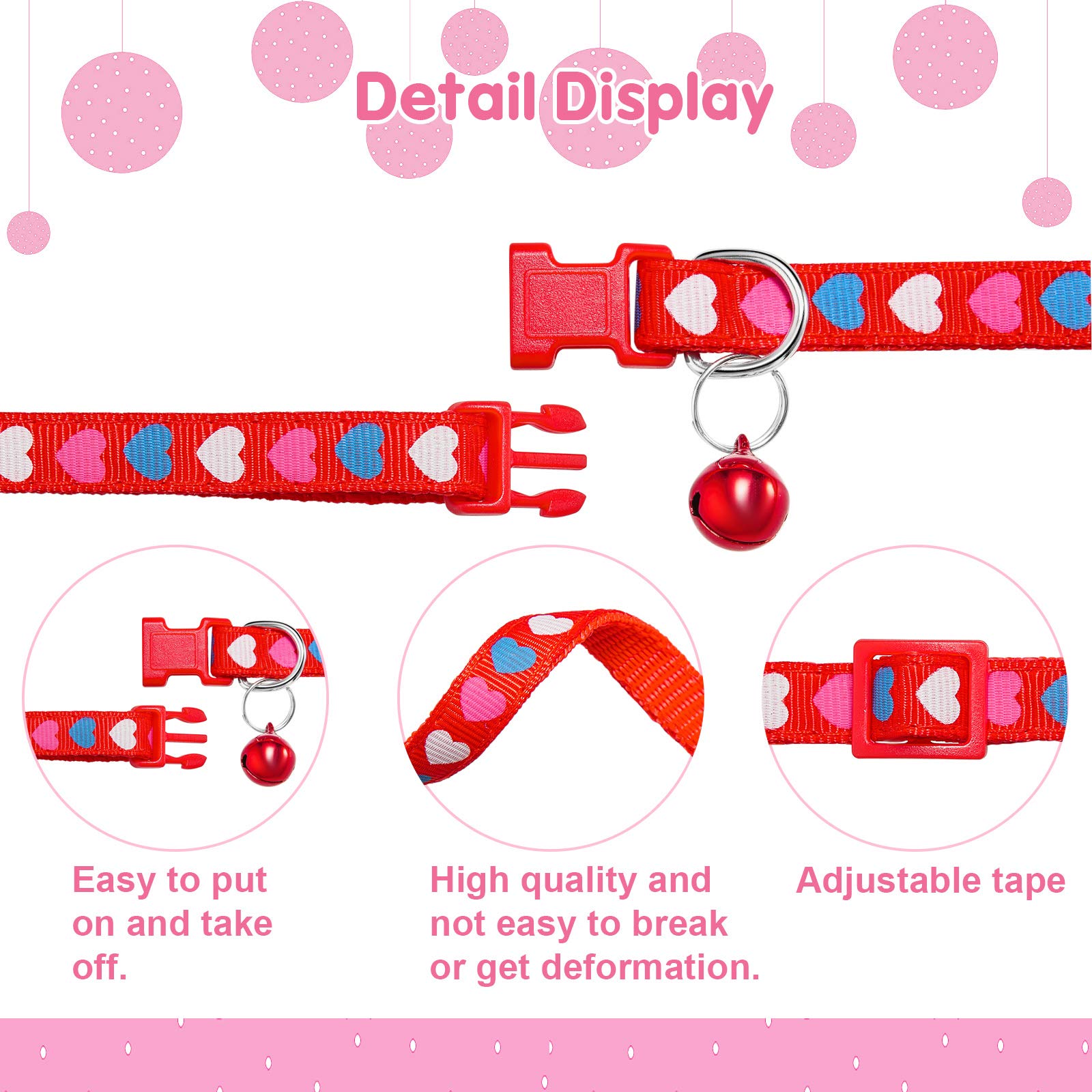 Frienda 6 Pieces Cat Collar with Bell Kitten Breakaway Collar Heart Pattern Adjustable Lollipop Spring Summer Design for Girl Bo
